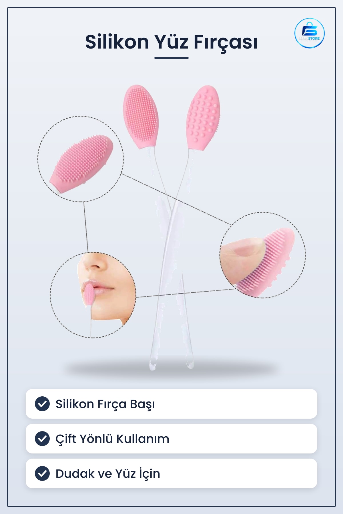 Silikon Dudak Fırçası Peeling Etkili Gözenek Temizleyici Akne Giderici Çift Yönlü Set Pratik Bakım