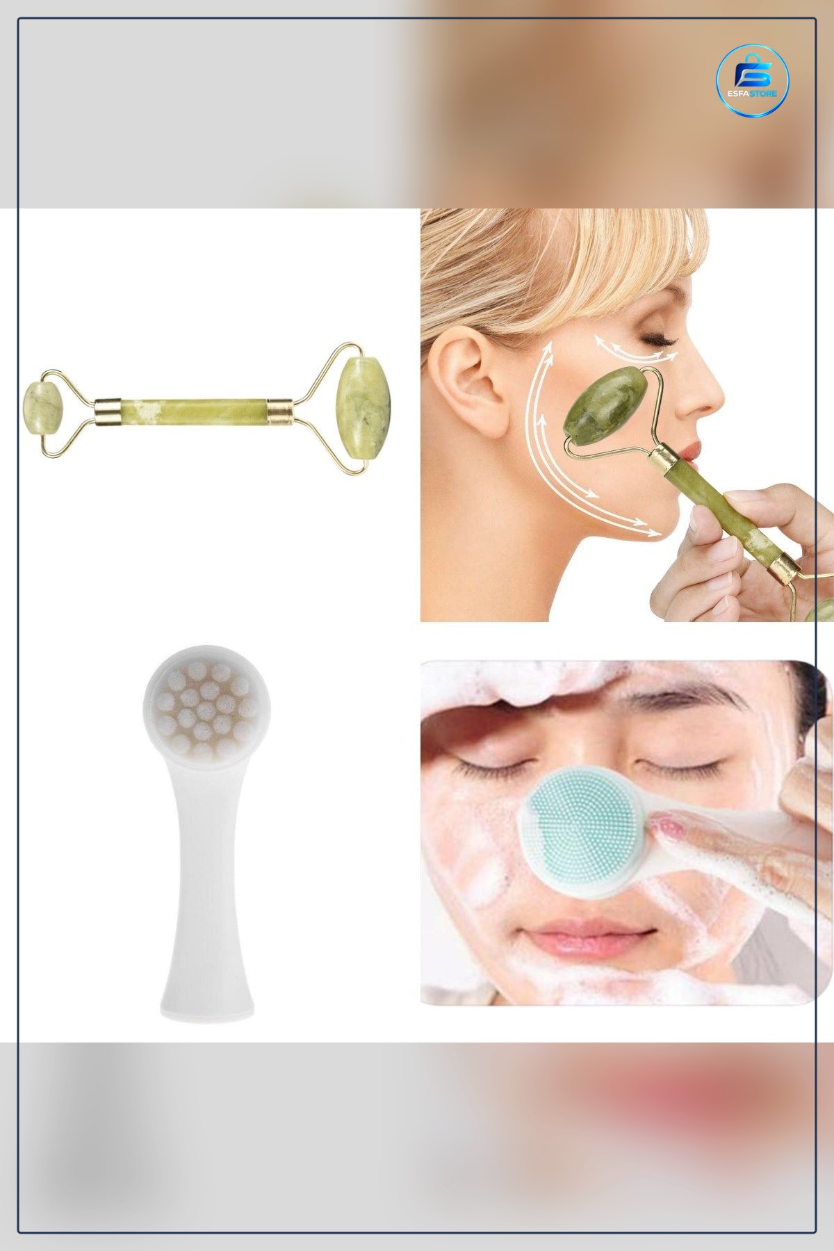Çift Taraflı Cilt Temizleme Fırçası Yeşim Taşı Yüz Masaj Aleti Nokta Giderici Jade Roller Set