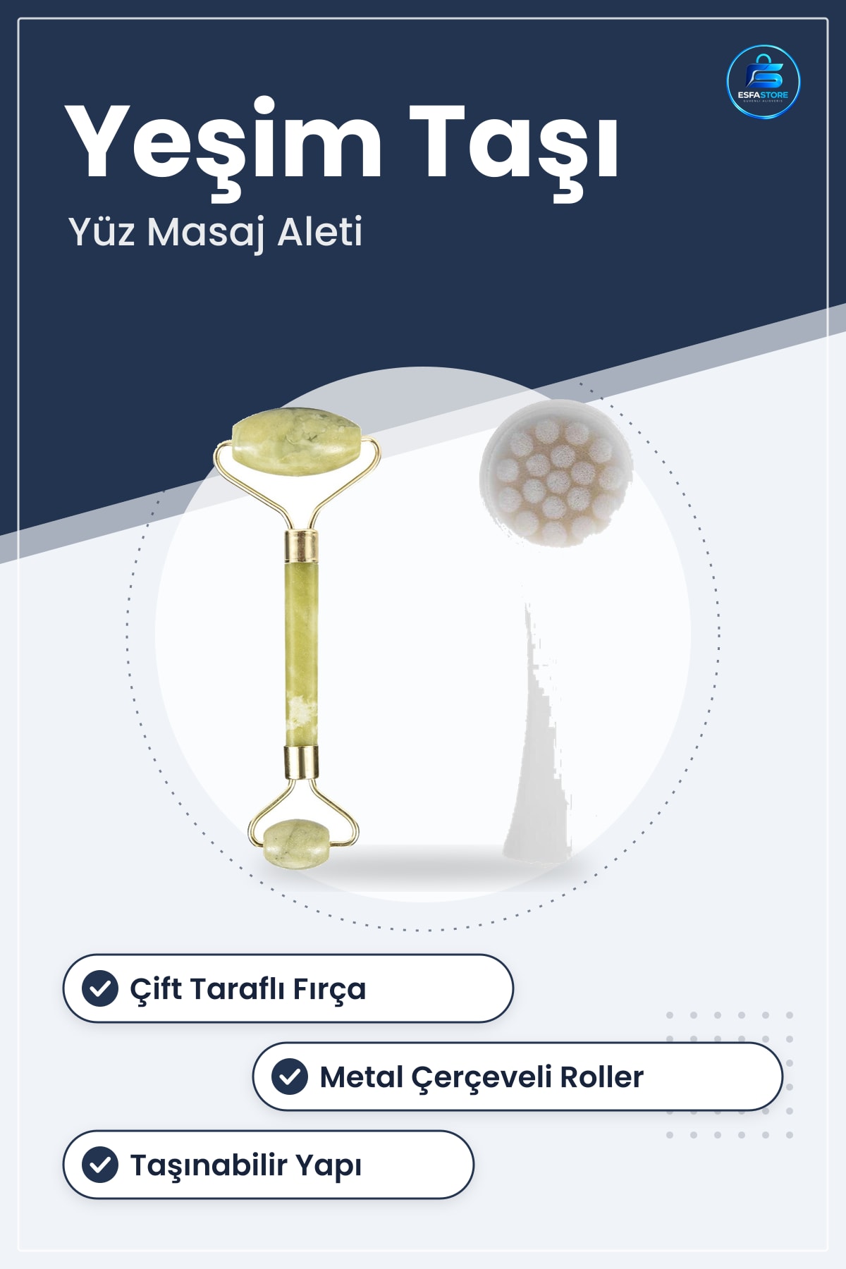 Çift Taraflı Cilt Temizleme Fırçası Yeşim Taşı Yüz Masaj Aleti Nokta Giderici Jade Roller Set