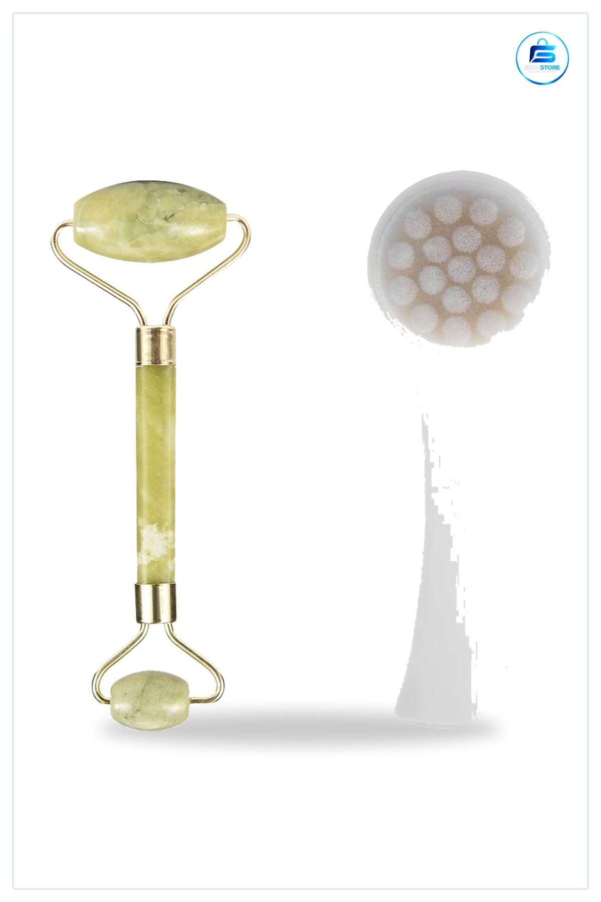 Çift Taraflı Cilt Temizleme Fırçası Yeşim Taşı Yüz Masaj Aleti Nokta Giderici Jade Roller Set