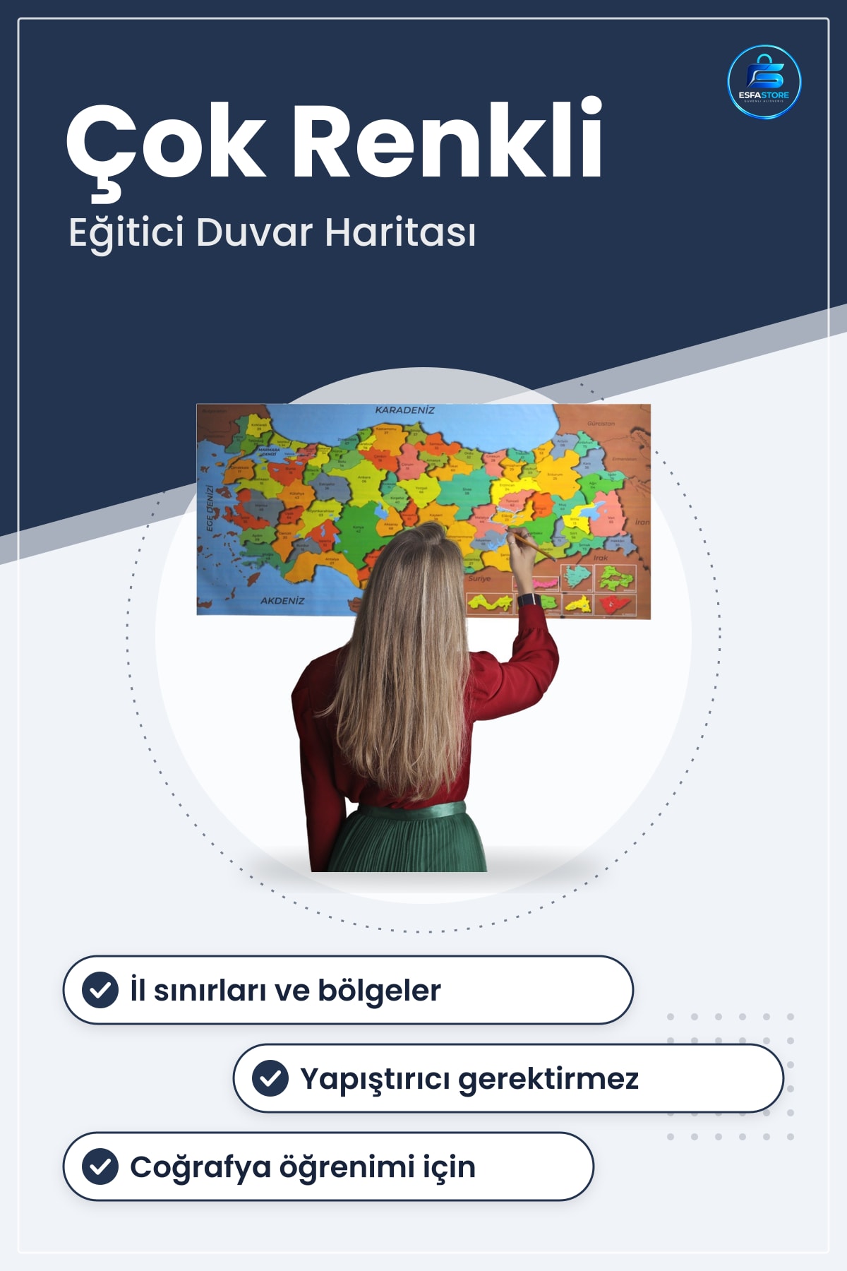 Türkiye Haritası Duvar Sticker Manyetik Yapıştırıcı Gerektirmeyen Eğitici Dekoratif Ev Ofis Odası