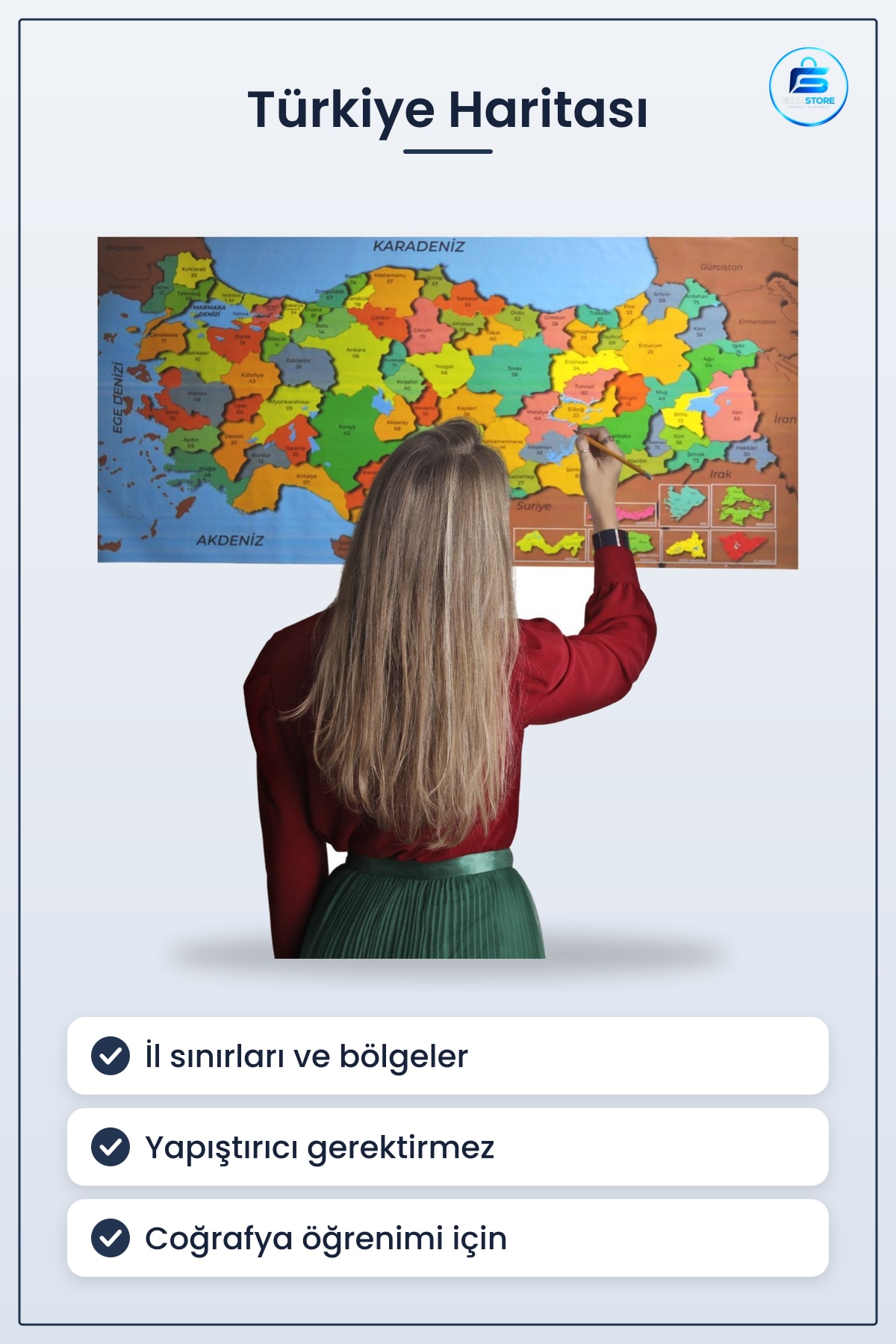 Türkiye Haritası Duvar Sticker Manyetik Yapıştırıcı Gerektirmeyen Eğitici Dekoratif Ev Ofis Odası