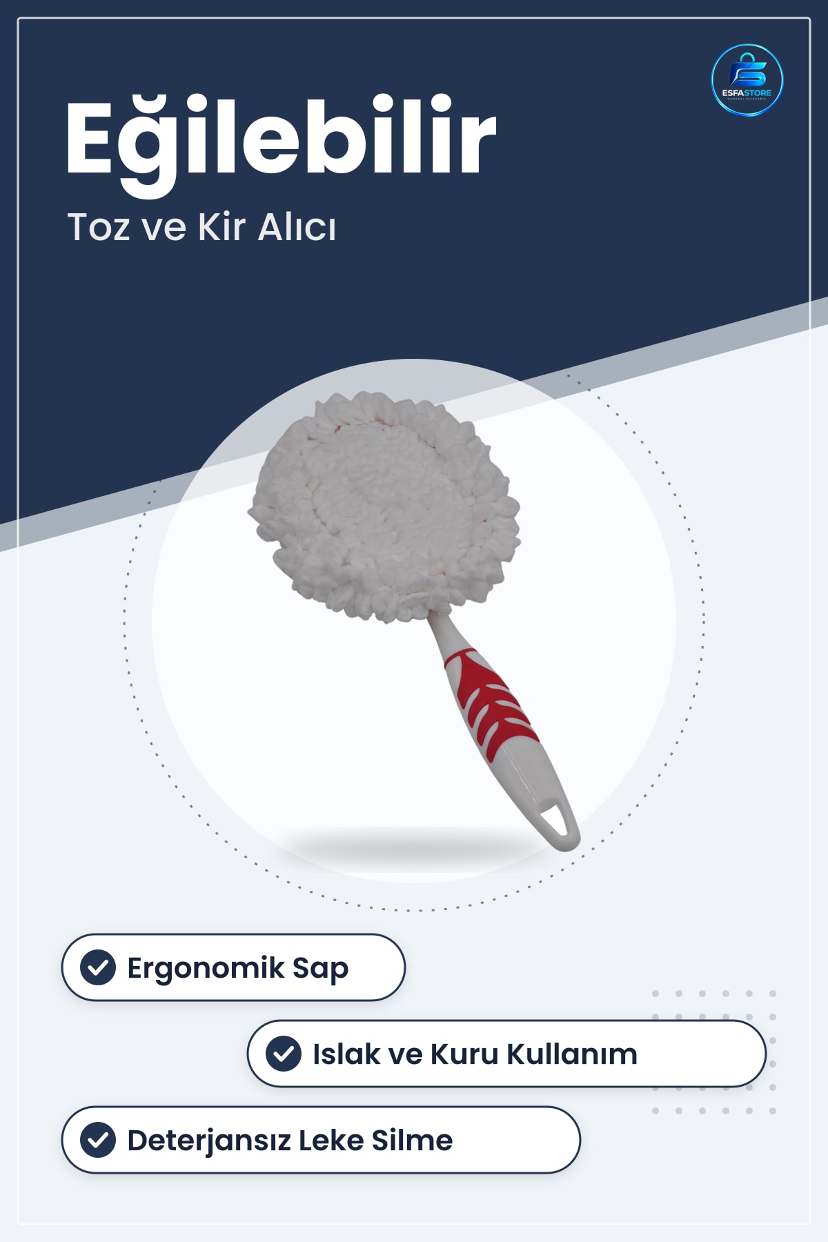 Mikrofiber Tutacaklı Toz Kir Alıcı Temizlik Bezi Aparatı Ergonomik Sap Eğilebilir Pratik Kullanım