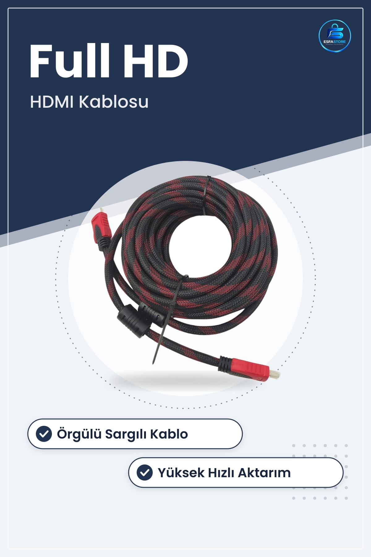 HDMI Görüntü Aktarma Kablosu Full HD HDTV Bilgisayar Uydu Örgülü Sargilı Dayanıklı Pratik Bağlantı
