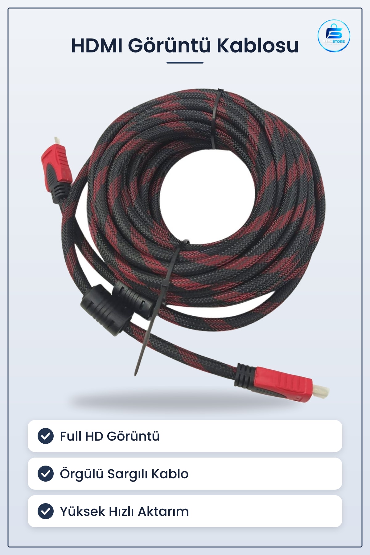 HDMI Görüntü Aktarma Kablosu Full HD HDTV Bilgisayar Uydu Örgülü Sargilı Dayanıklı Pratik Bağlantı