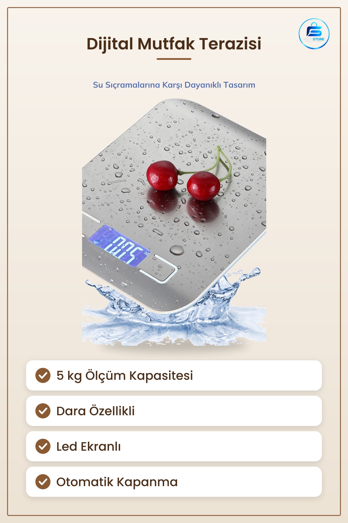 Dijital Mutfak Terazisi Hassas Ölçümlü Led Ekranlı Dara Özellikli Otomatik Kalibrasyonlu Pratik