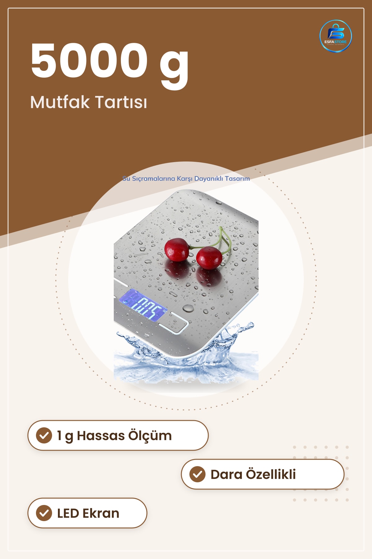 Dijital Mutfak Tartısı Hassas Ölçümlü Led Ekranlı Dara Özellikli Pratik Terazi Kullanışlı
