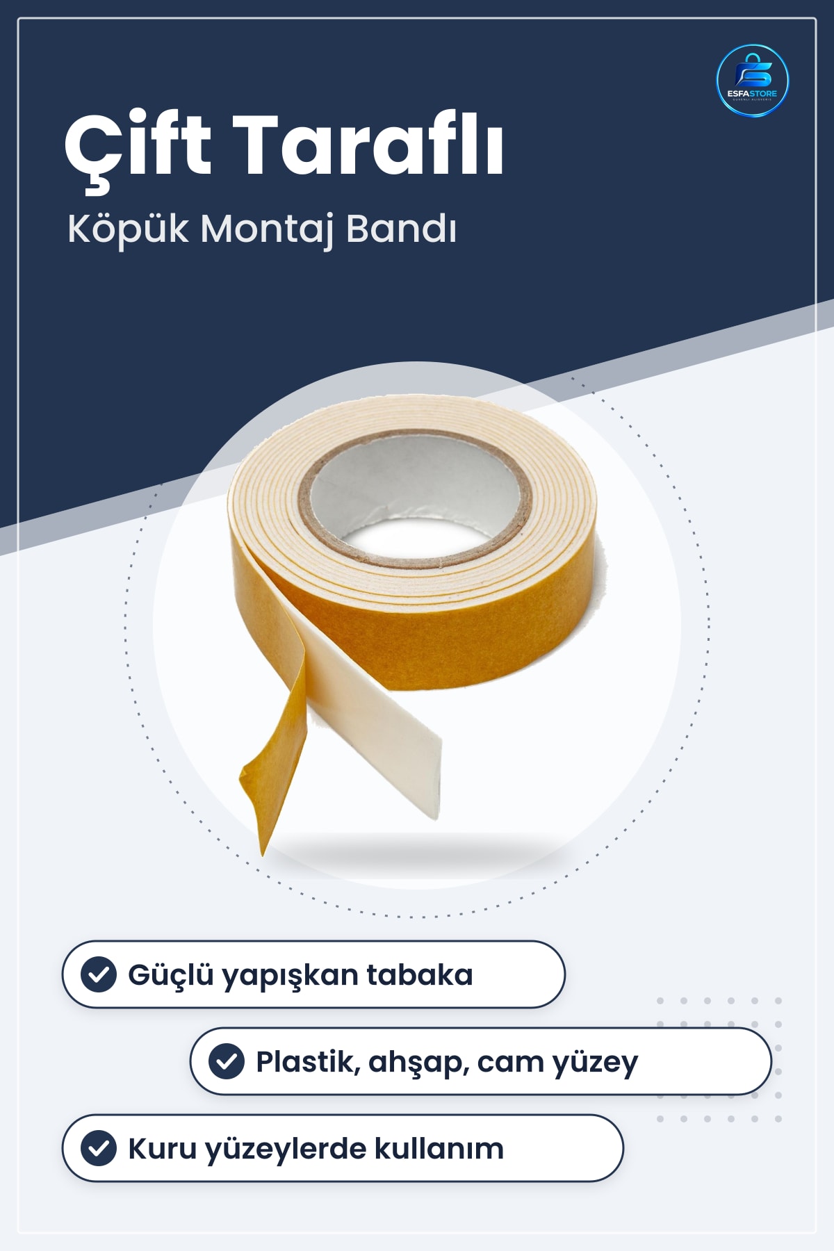Çift Taraflı Köpük Sünger Bant Çok Amaçlı Güçlü Yapışmalı Montaj Bandı Pratik Kullanım