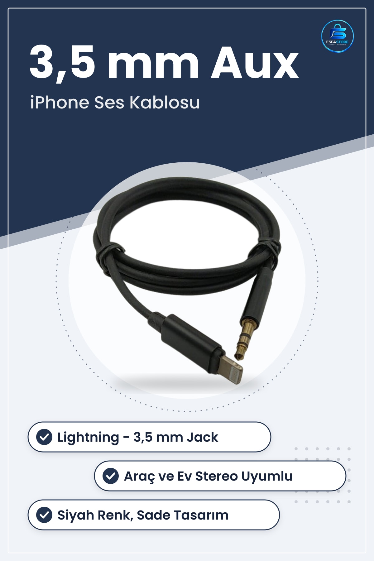 Lightning Aux Ses Kablosu iPhone Araç Dönüştürücü Jack Girişli Müzik Aktarma Adaptörü Pratik
