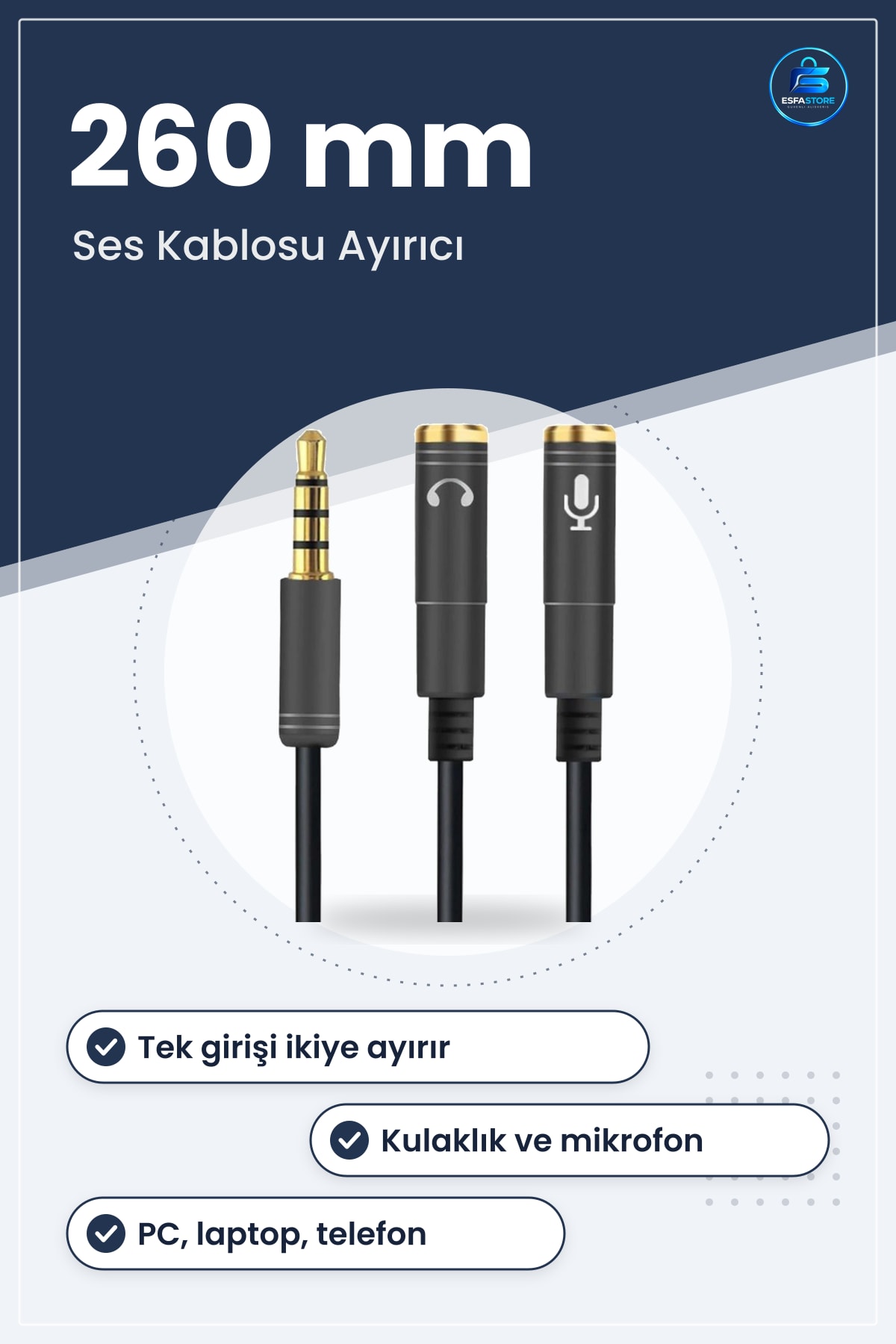 Kulaklık Mikrofon Ayrıcı Çoklayıcı Aux Ses Kablosu Splitter Jack Girişli Pratik Bilgisayar