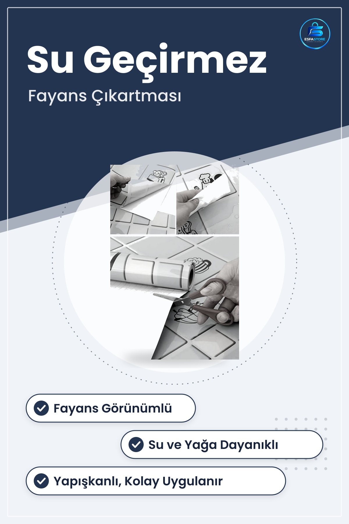 Mutfak Duvar Folyosu Kendiliğinden Yapışkanlı Su Geçirmez Yağa Dayanıklı Fayans Çıkartması