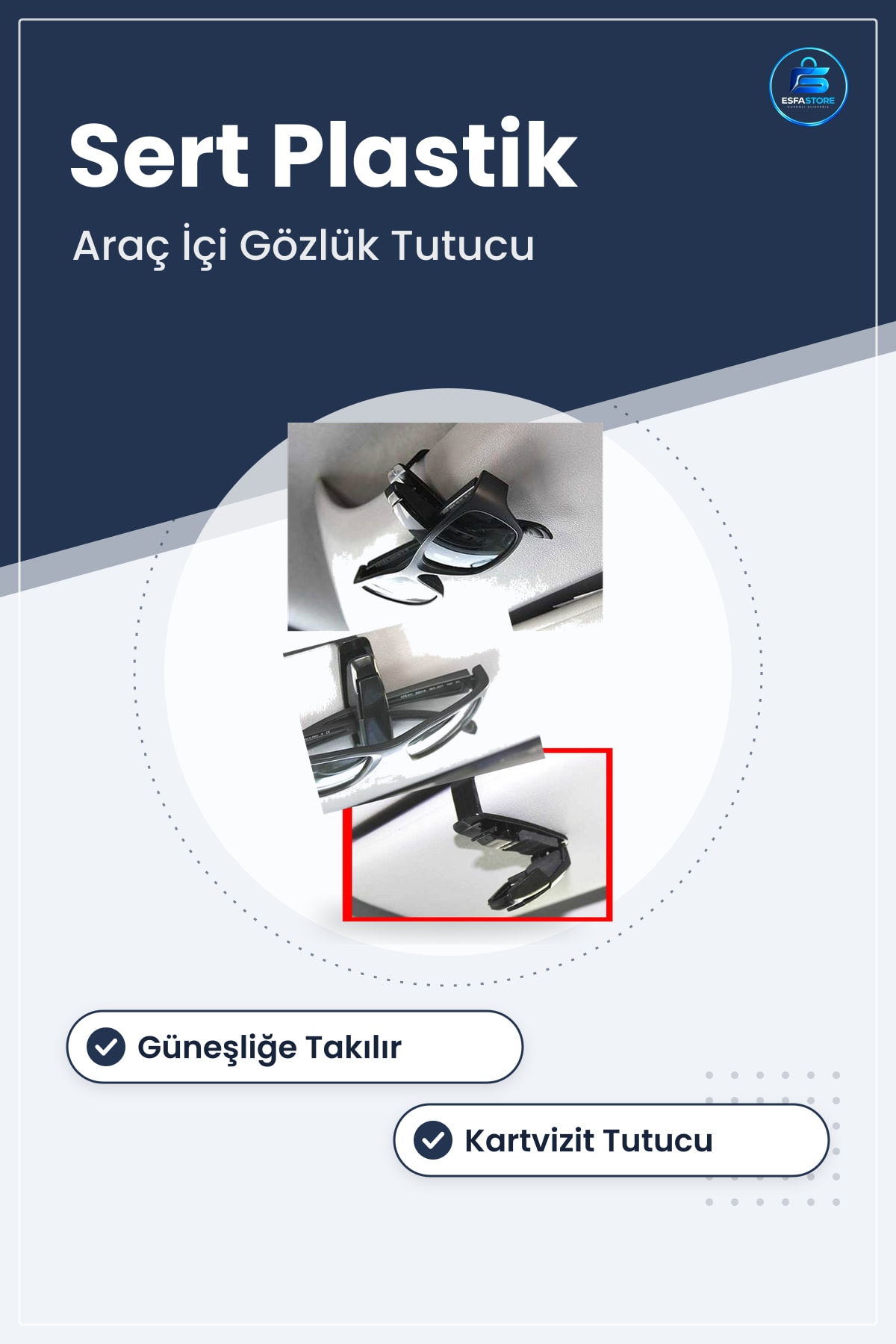 Araç İçi Güneş Gözlüğü Klipsi Kartvizit Tutacağı Sert Plastik Güneşlik Aparatı Pratik Kullanışlı