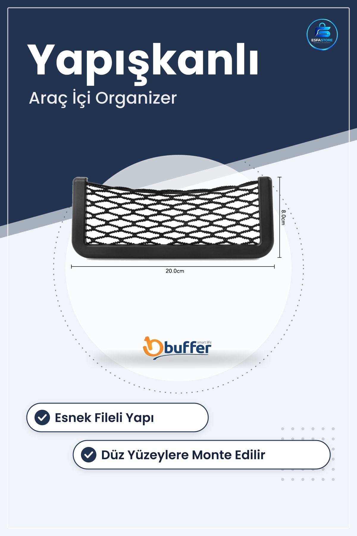 Araç İçi Yapışkanlı Fileli Pratik Telefon Ceplik Göz Düzenleyici Oto Aksesuar Kullanışlı