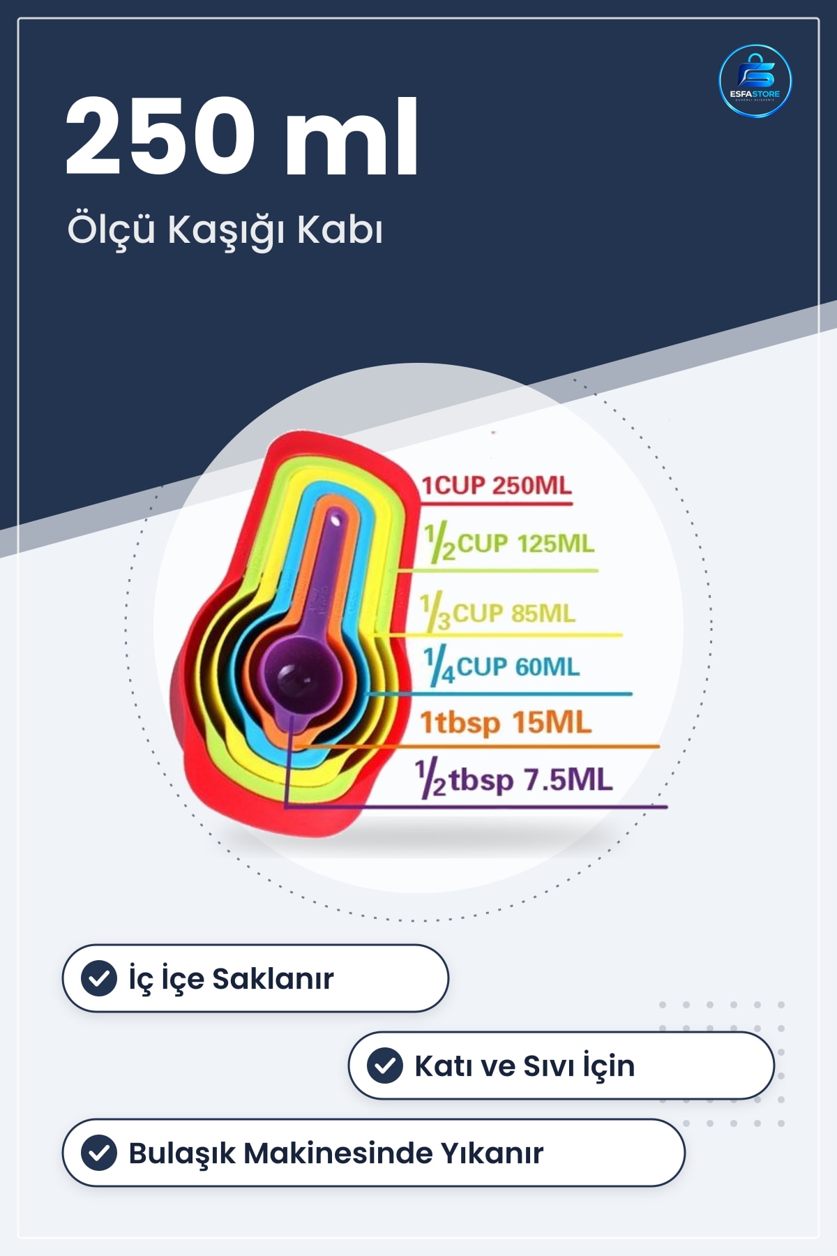 Pratik Ölçü Kaşığı Kabı 5li Şeker Baharat Sıvı Ölçer Aparat Kullanışlı Dayanıklı