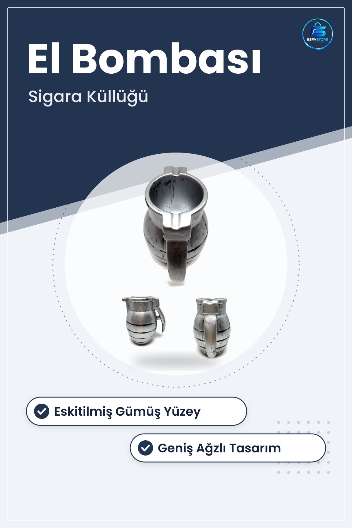 El Bombası Görünümlü Sigara Hazneli Kül Tablası 11x13x9 cm Dekoratif Küllük Hediyelik