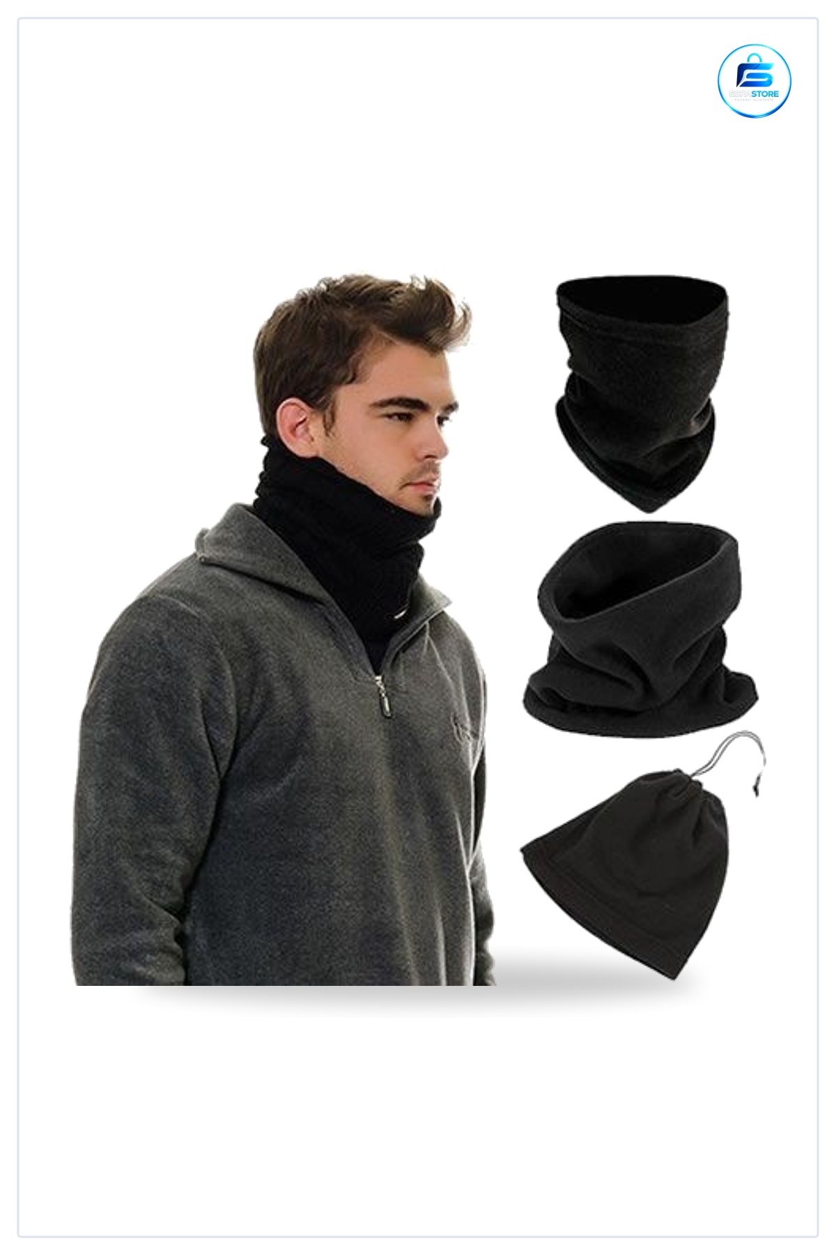 Bere Boyunluk Siyah Polar Çok Fonksiyonlu Unisex Terletmez Kumaş İpli Boyun Koruyucu Kış Şapkası