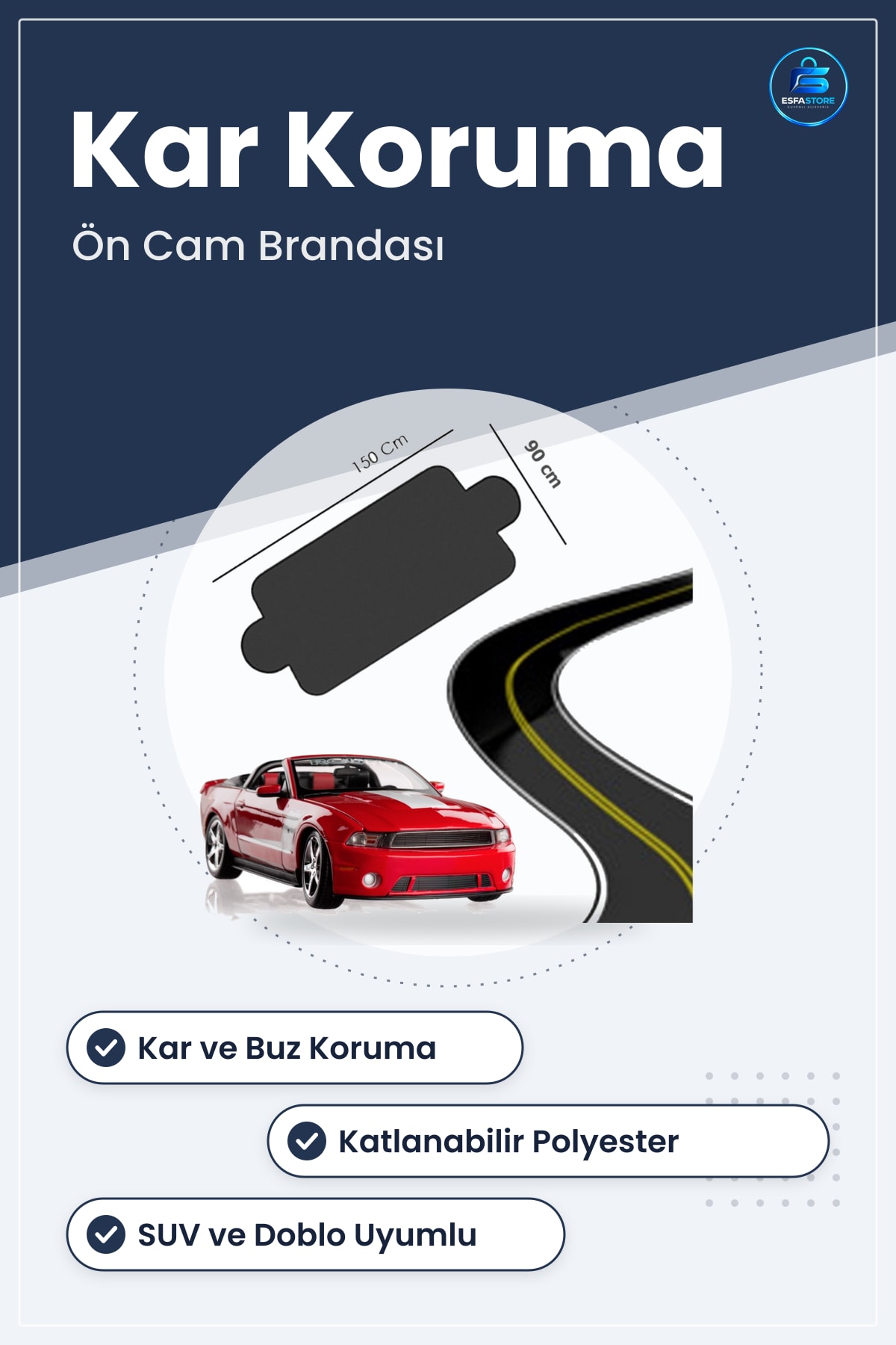 Büyük Boy Araç Ön Cam Brandası SUV ve Doblo Uyumlu Kar Buz Güneş Koruyucu Katlanabilir Polyester