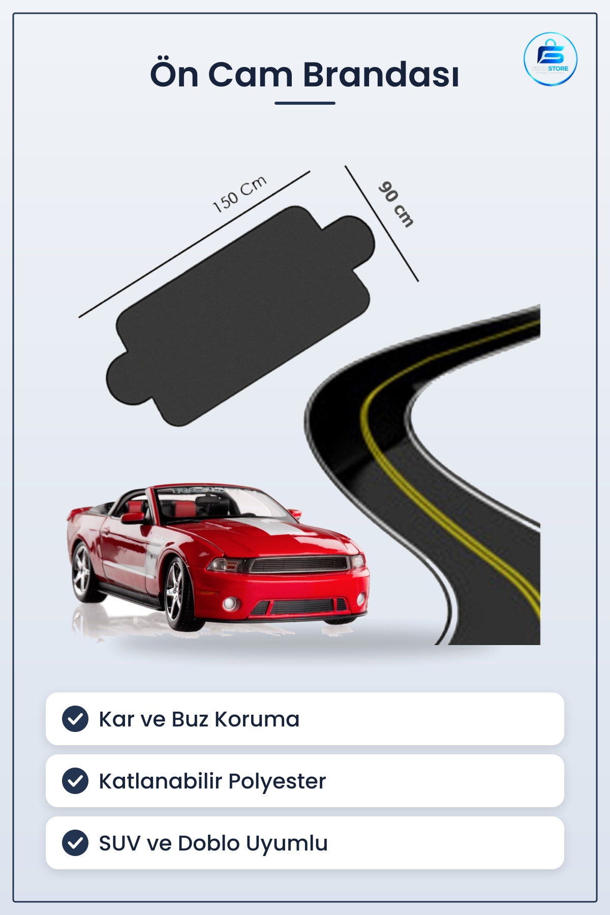 Büyük Boy Araç Ön Cam Brandası SUV ve Doblo Uyumlu Kar Buz Güneş Koruyucu Katlanabilir Polyester