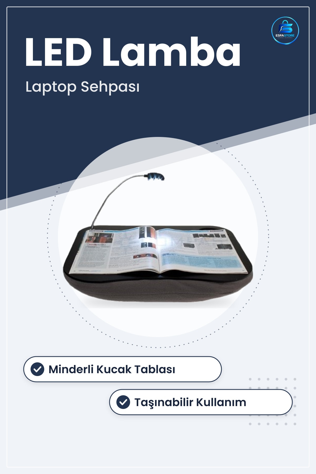 Minderli Lambalı Fonksiyonel Laptop Sehpası Kucak Tablası Bardaklıklı Kalemlikli Taşınabilir