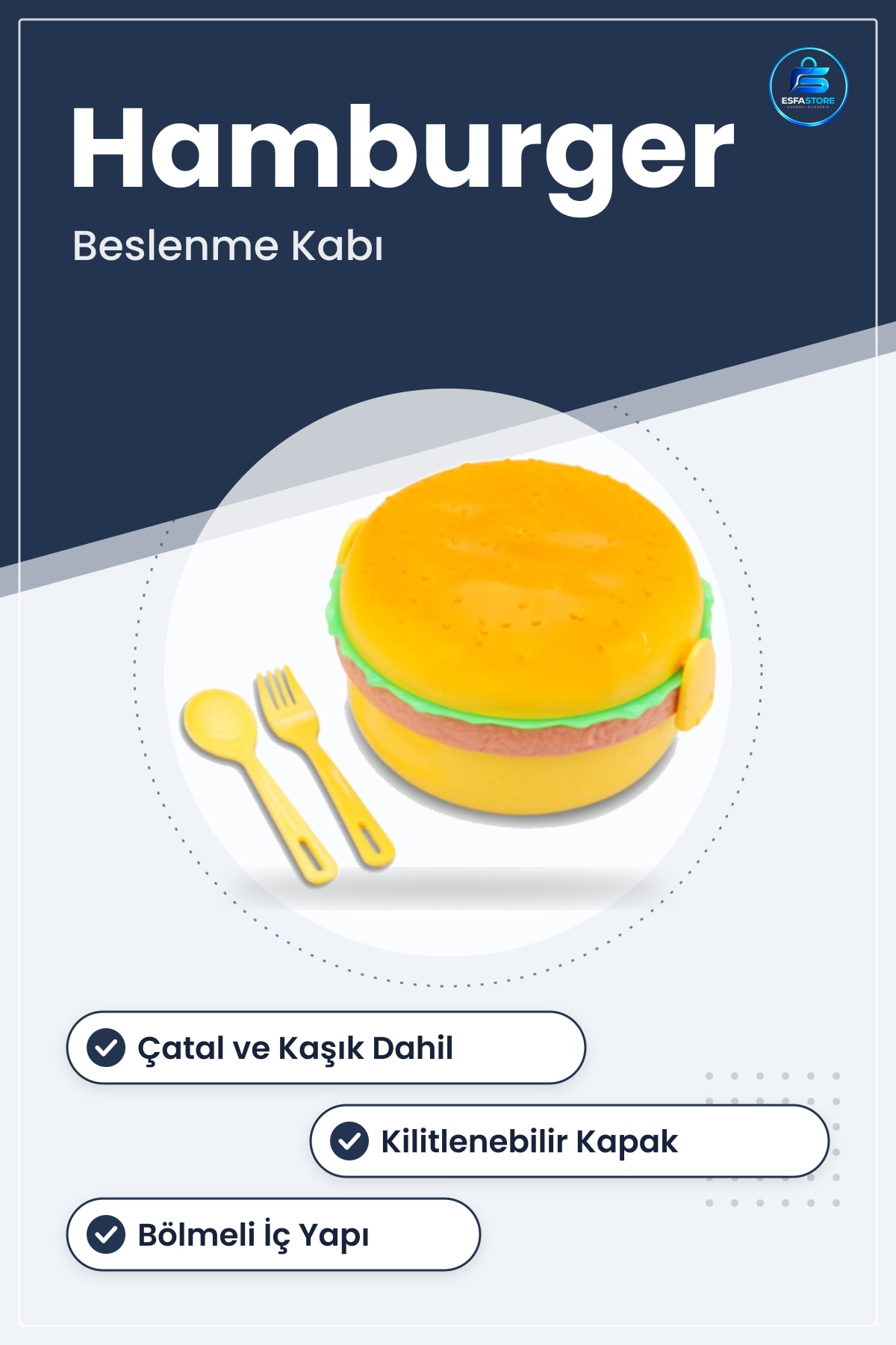 Hamburger Şekilli Beslenme Saklama Kabı 13x9x13 cm Çatal Bıçaklı Kilitlenebilir Yiyecek Kutusu