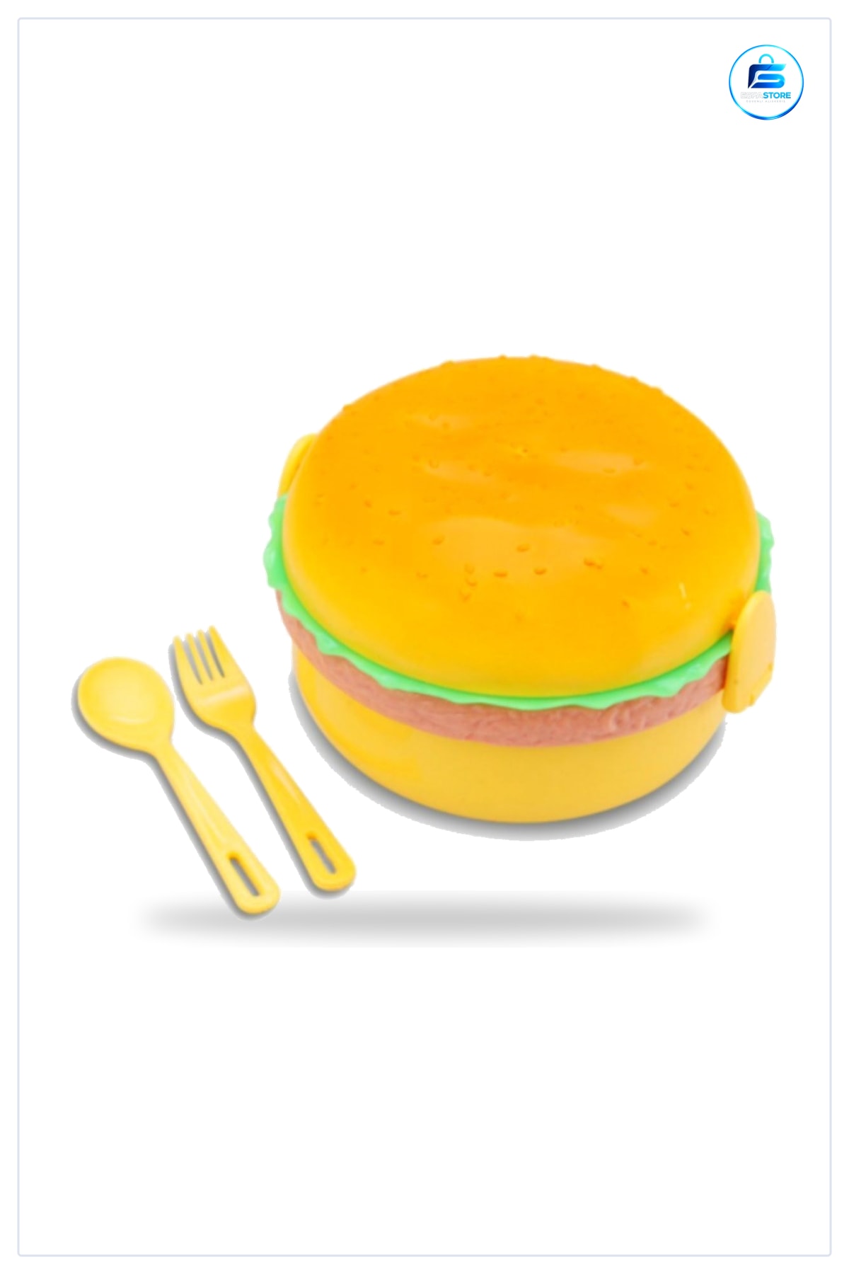 Hamburger Şekilli Beslenme Saklama Kabı 13x9x13 cm Çatal Bıçaklı Kilitlenebilir Yiyecek Kutusu