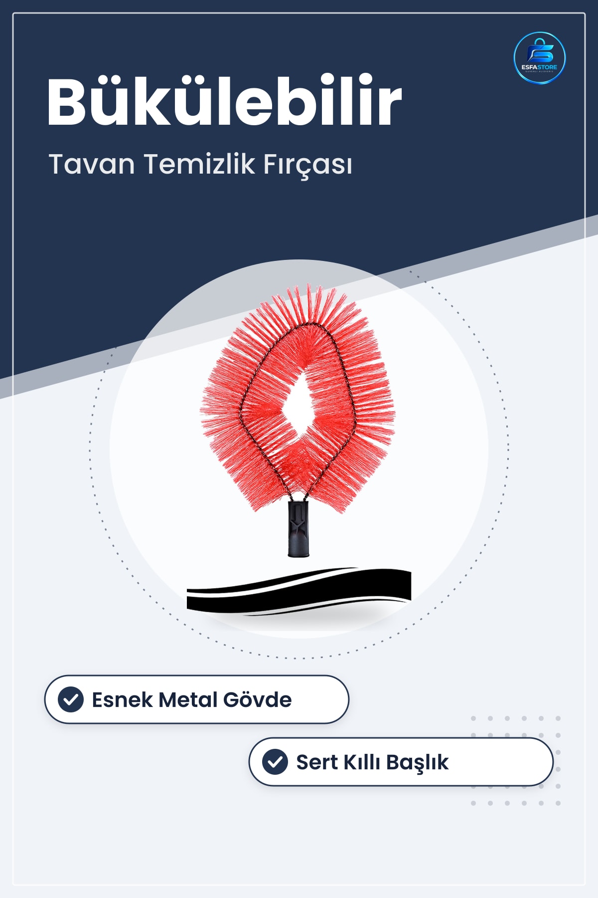Örümcek Ağı Temizleme Fırçası Tavan Duvar Temizlik Aparatı Esnek Metal Bükülebilir Pratik Dayanıklı
