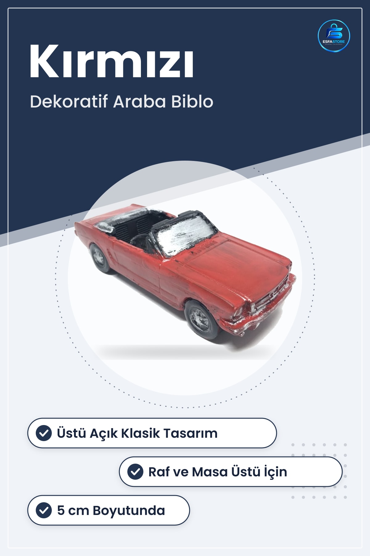 Eski Model Araba Biblo Nostaljik Klasik Üstü Açık Kırmızı Dekoratif Süs Eşyası 5 cm Hediyelik