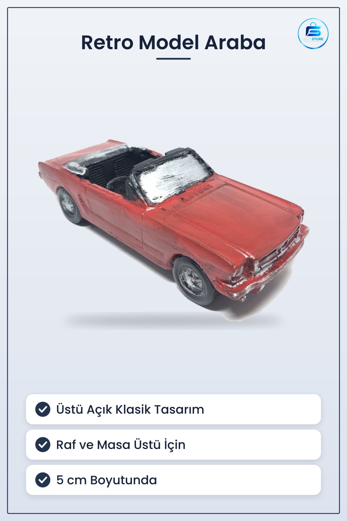 Eski Model Araba Biblo Nostaljik Klasik Üstü Açık Kırmızı Dekoratif Süs Eşyası 5 cm Hediyelik