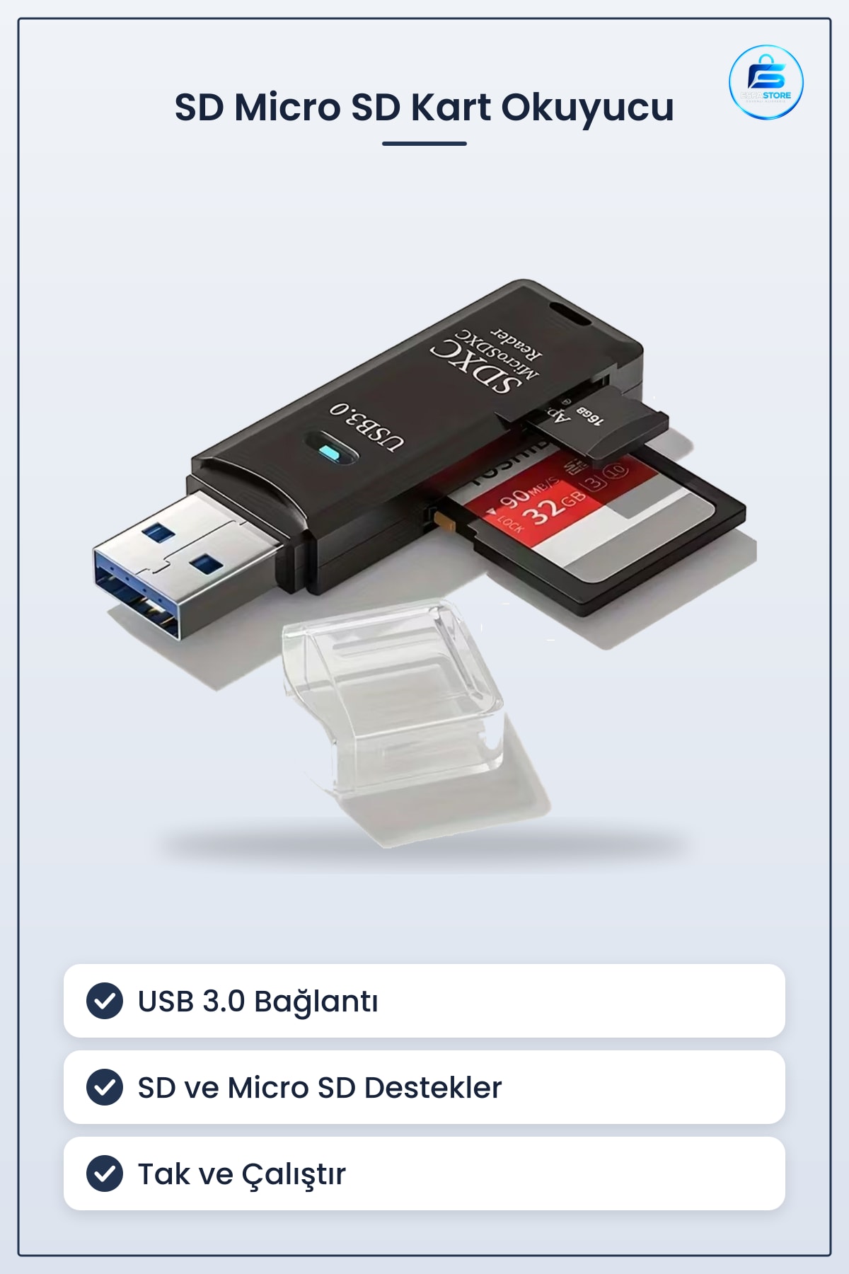USB Micro SD Hafıza Kartı Okuyucu Adaptör Veri Aktarıcı Tak Çalıştır Taşınabilir Kullanışlı