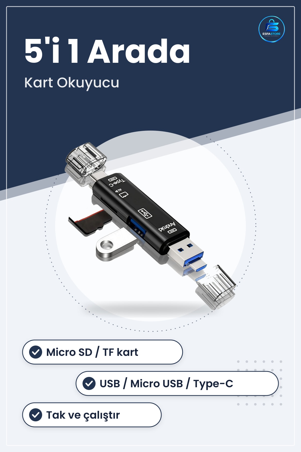 Micro SD Kart Okuyucu Çok Fonksiyonlu OTG Çevirici Type-C USB Girişli Telefon Tablet Bilgisayar
