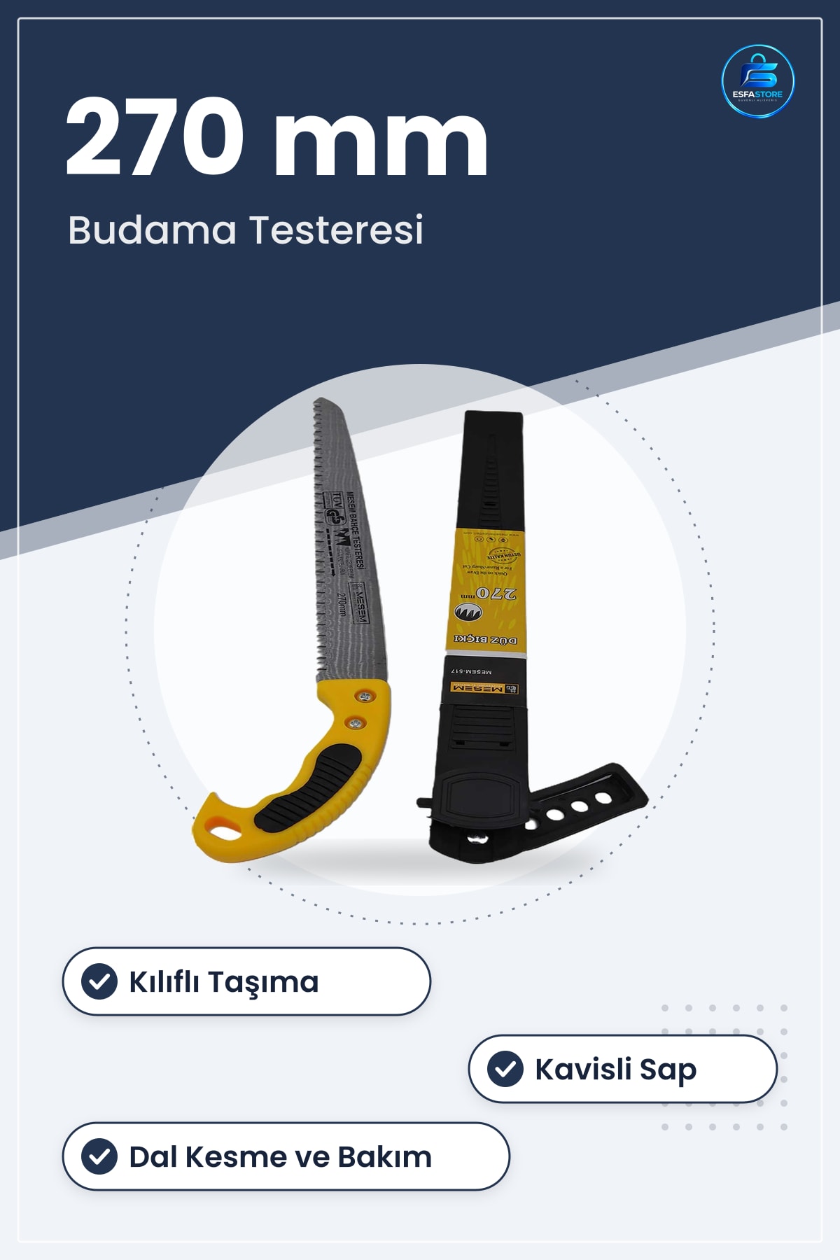 Bahçe Budama Testeresi 270 mm Düz Bıçaklı Kılıflı Bıçkı Dal Kesme Aleti Pratik Kullanım