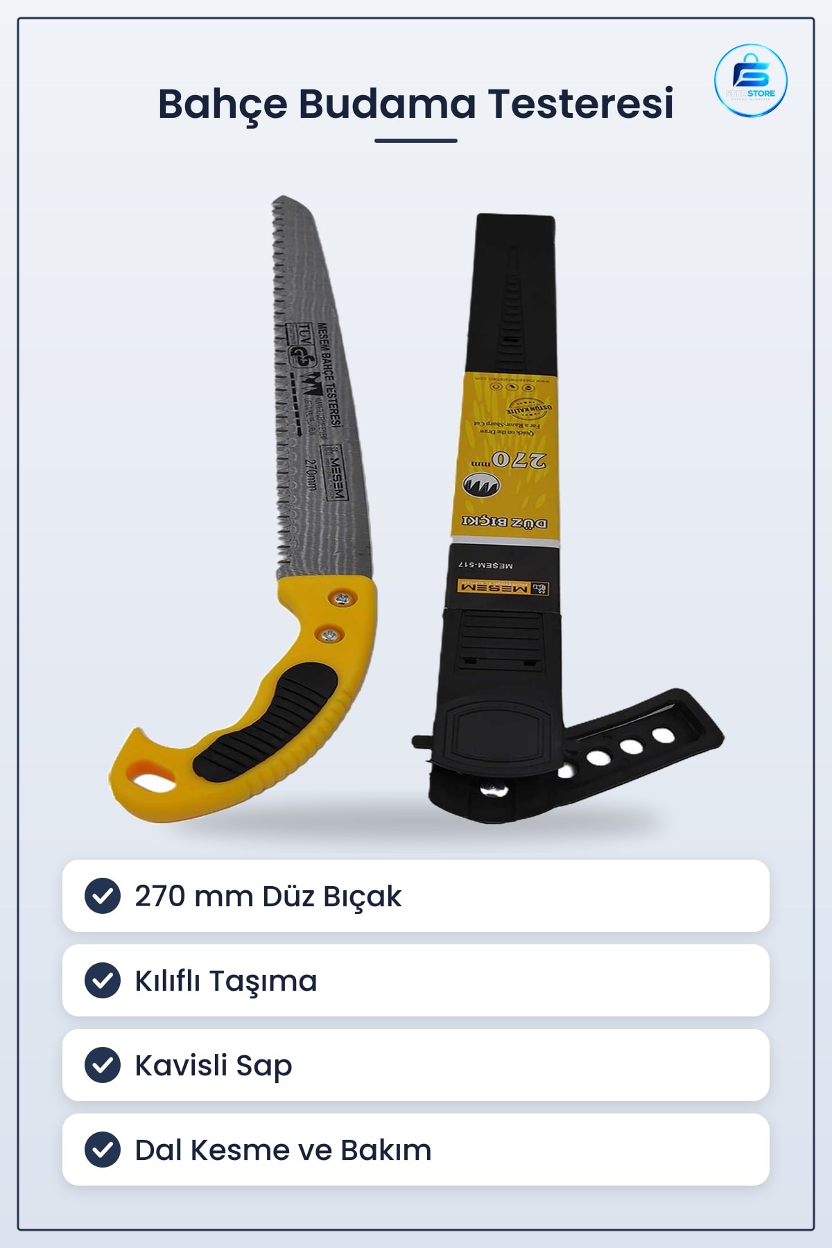 Bahçe Budama Testeresi 270 mm Düz Bıçaklı Kılıflı Bıçkı Dal Kesme Aleti Pratik Kullanım