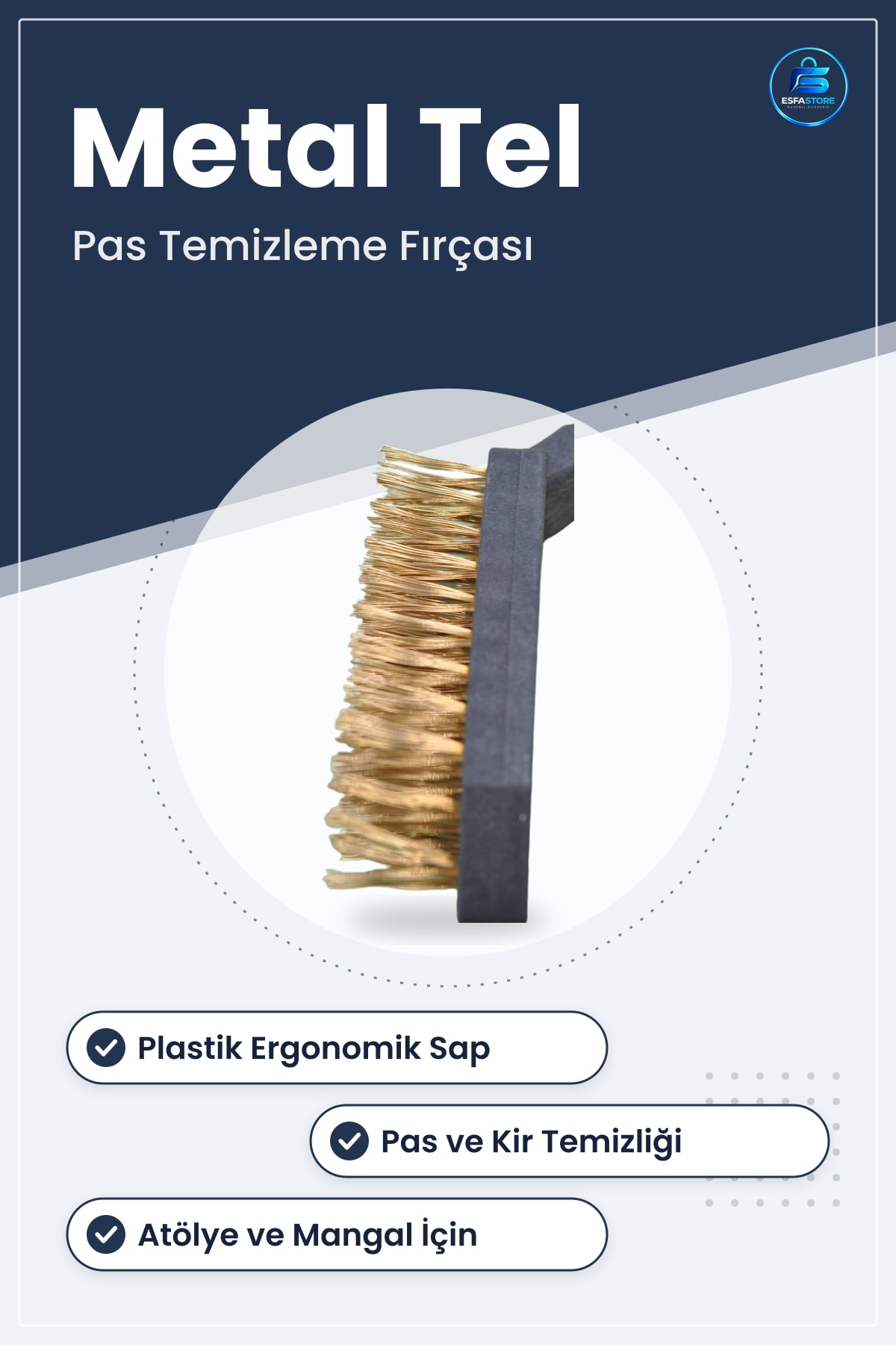 Metal Tel Fırça Plastik Saplı Pas Kir Sökme Temizleme Fırçası Ergonomik Atölye ve Mangal Kullanımı