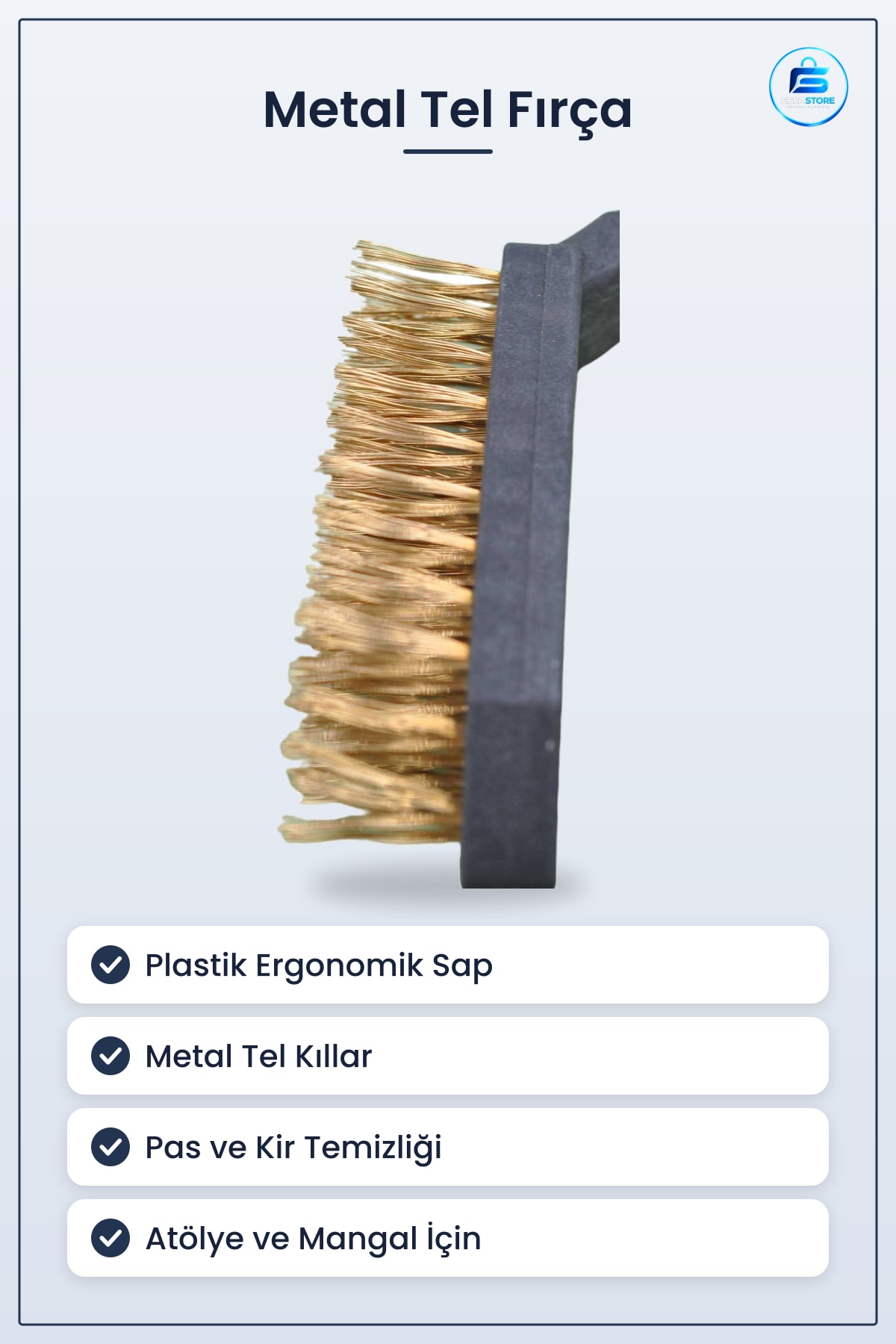 Metal Tel Fırça Plastik Saplı Pas Kir Sökme Temizleme Fırçası Ergonomik Atölye ve Mangal Kullanımı