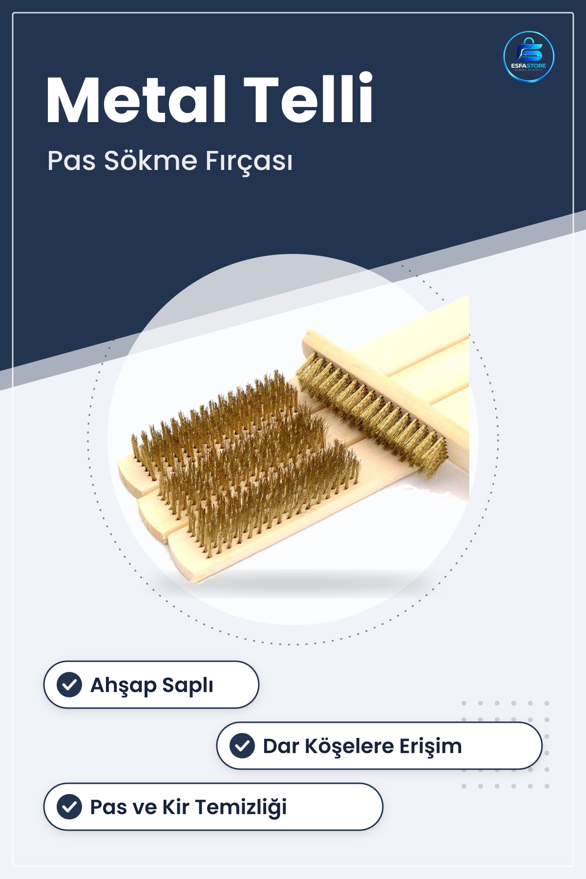 Metal Telli Ahşap Saplı Pas Kir Sökme Temizleme Fırçası Dayanıklı Pratik Kullanışlı Hassas Yüzey