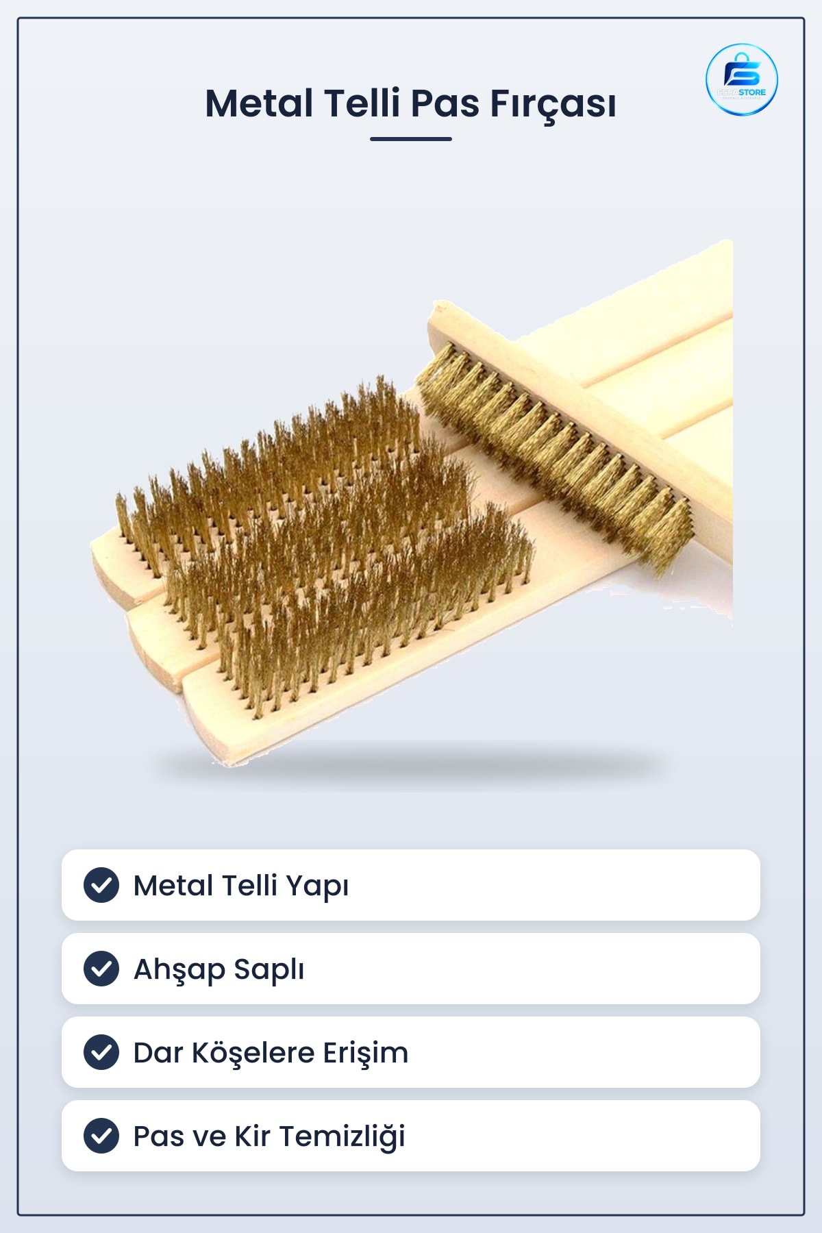Metal Telli Ahşap Saplı Pas Kir Sökme Temizleme Fırçası Dayanıklı Pratik Kullanışlı Hassas Yüzey