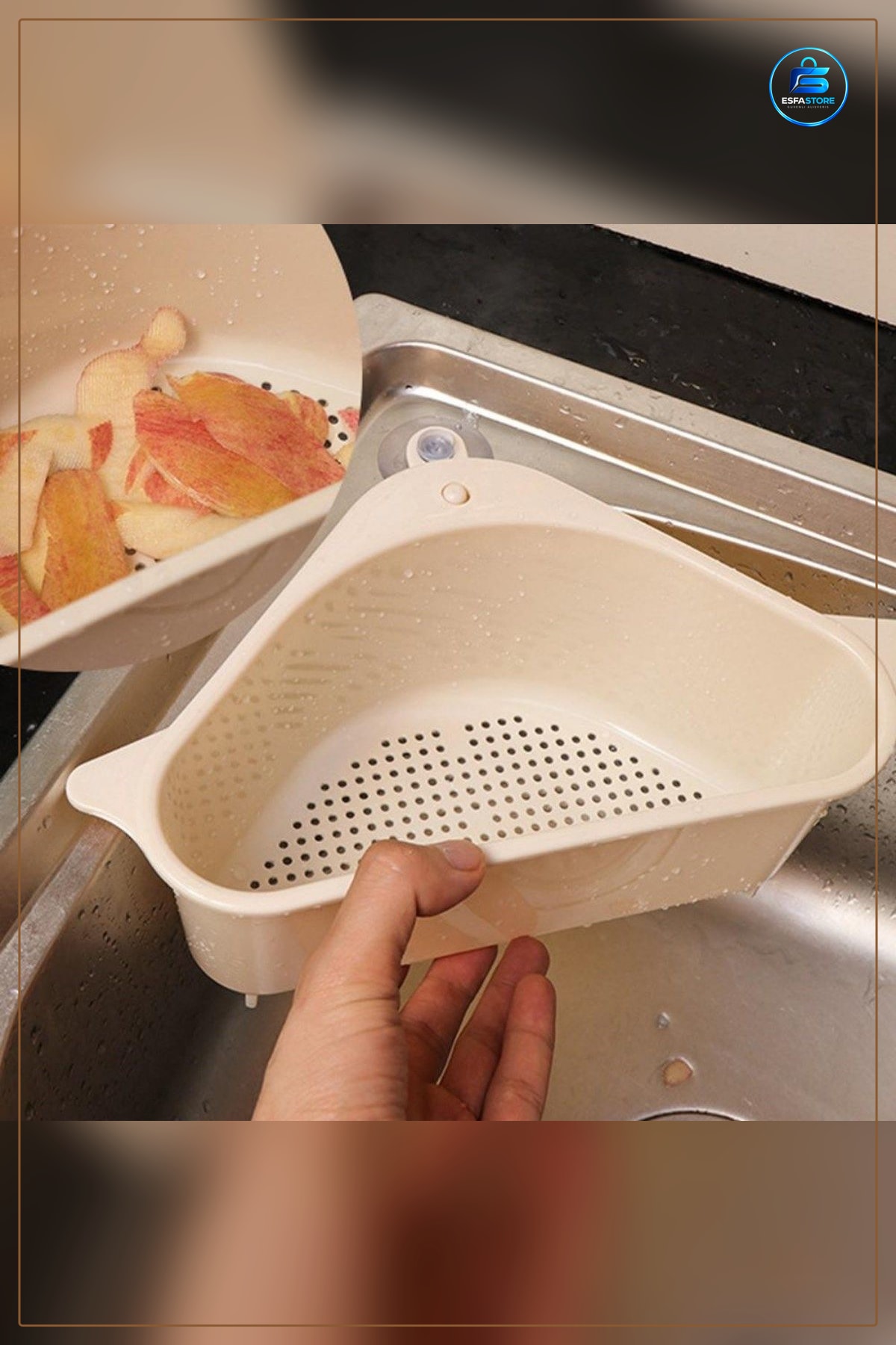 Vantuzlu Üçgen Lavabo Süzgeç Sepeti Evye Köşe Sünger Tutucu Mutfak Düzenleyici Pratik Dayanıklı