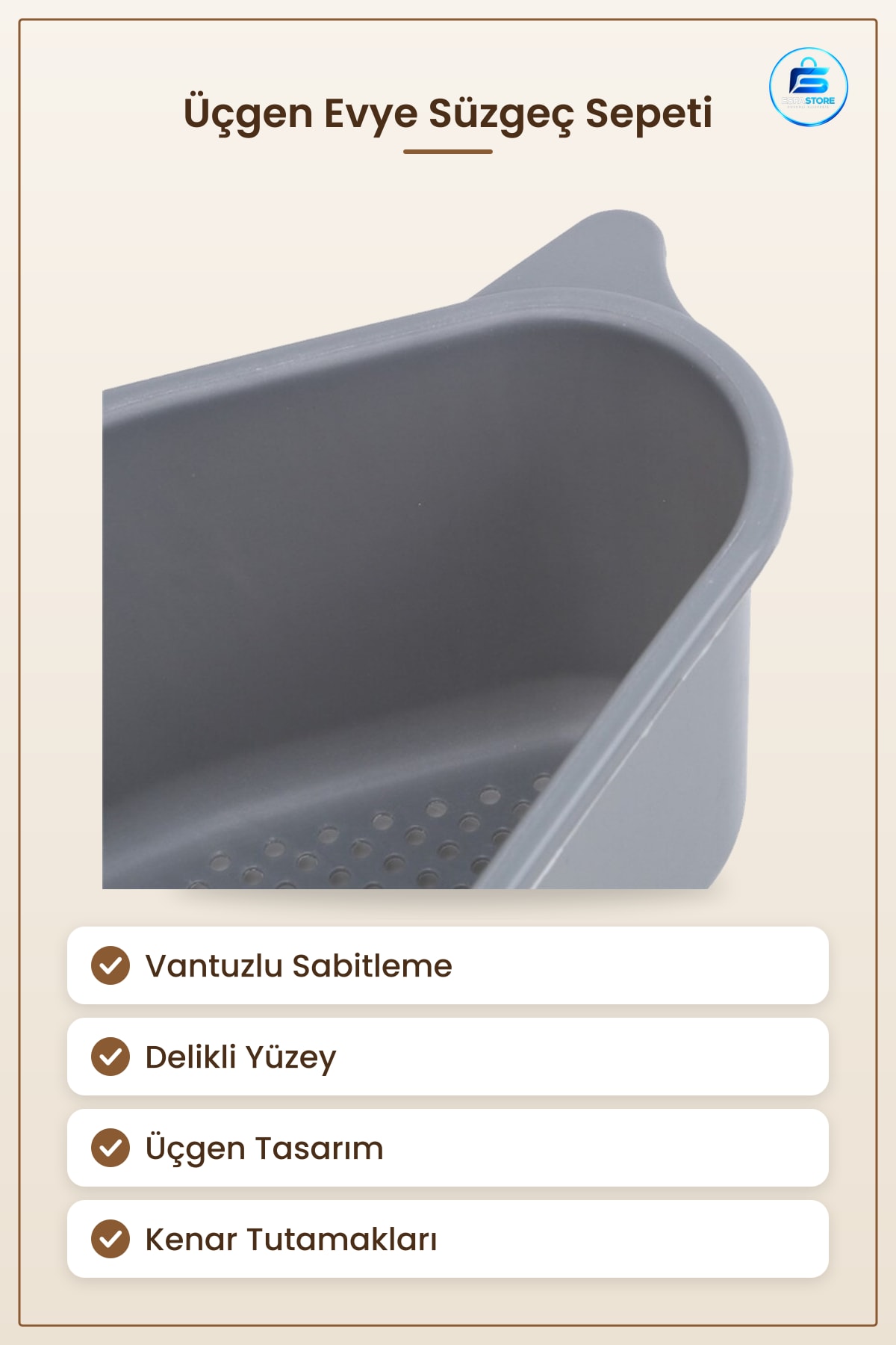 Vantuzlu Üçgen Lavabo Süzgeç Sepeti Evye Köşe Sünger Tutucu Mutfak Düzenleyici Pratik Dayanıklı