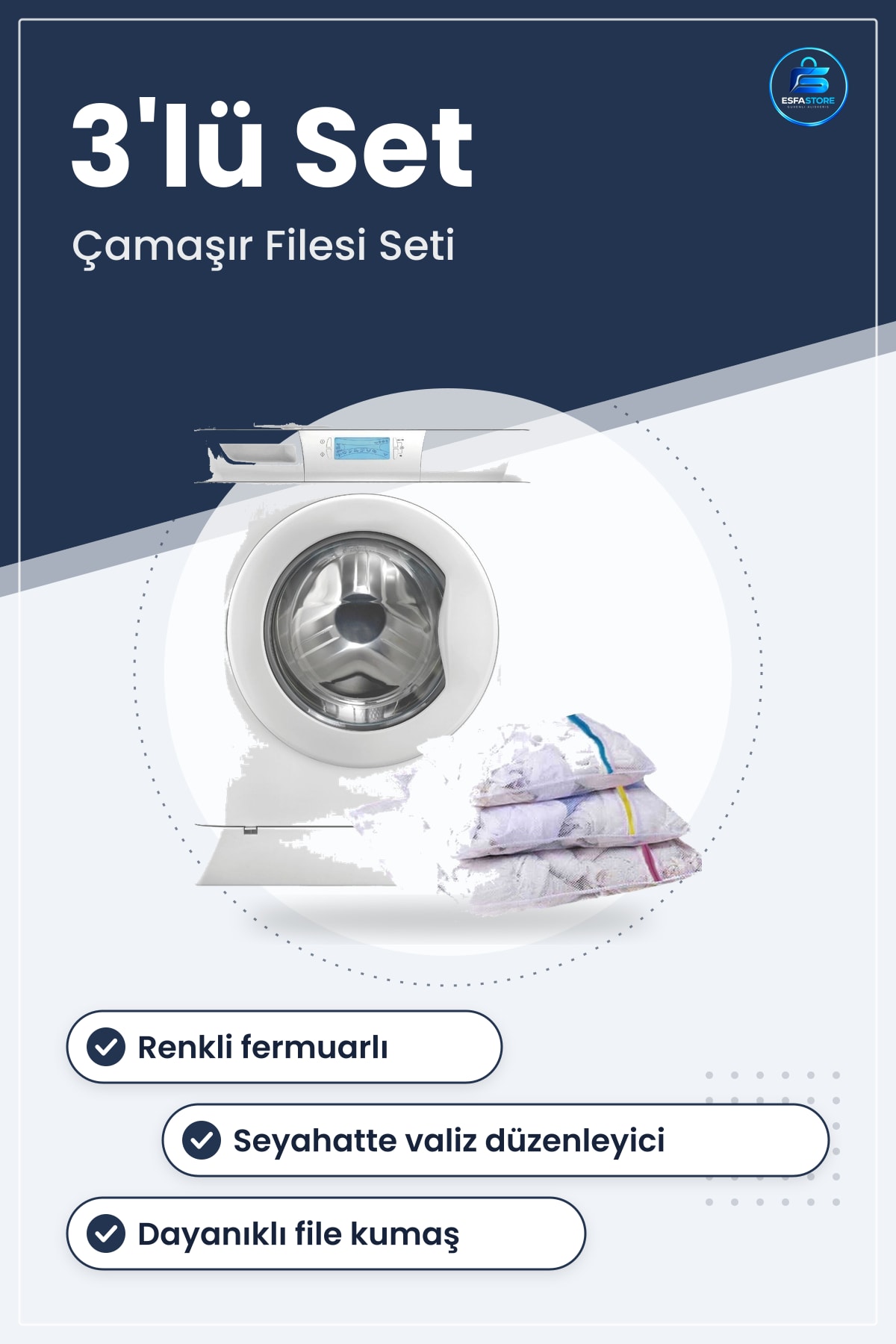 Üçlü Fermuarlı Çamaşır Yıkama Filesi Seti Kullanışlı Seyahat Valiz Düzenleyici Dayanıklı Pratik
