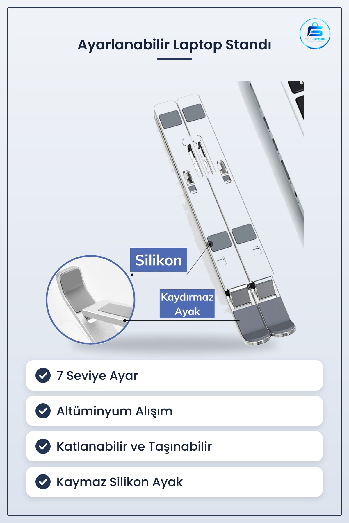 Dizüstü Bilgisayar Standı Katlanabilir Ayarlanabilir Taşınabilir Ergonomik Laptop Yükseltici Kompakt