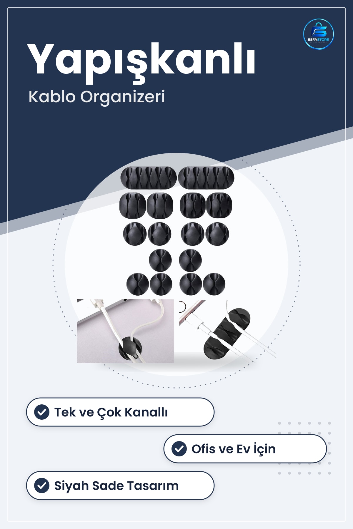 Kablo Tutucu Akrilik Yapışkanlı Organizer Düzenleyici Set Kullanışlı Masaüstü Ofis Ev Düzeni