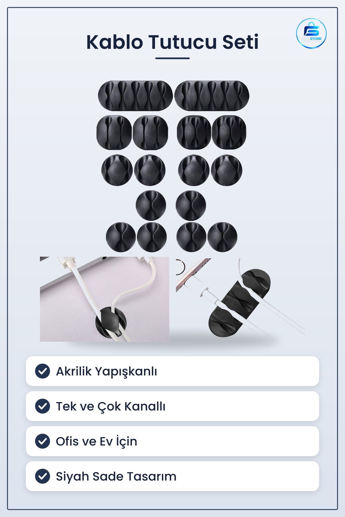 Kablo Tutucu Akrilik Yapışkanlı Organizer Düzenleyici Set Kullanışlı Masaüstü Ofis Ev Düzeni