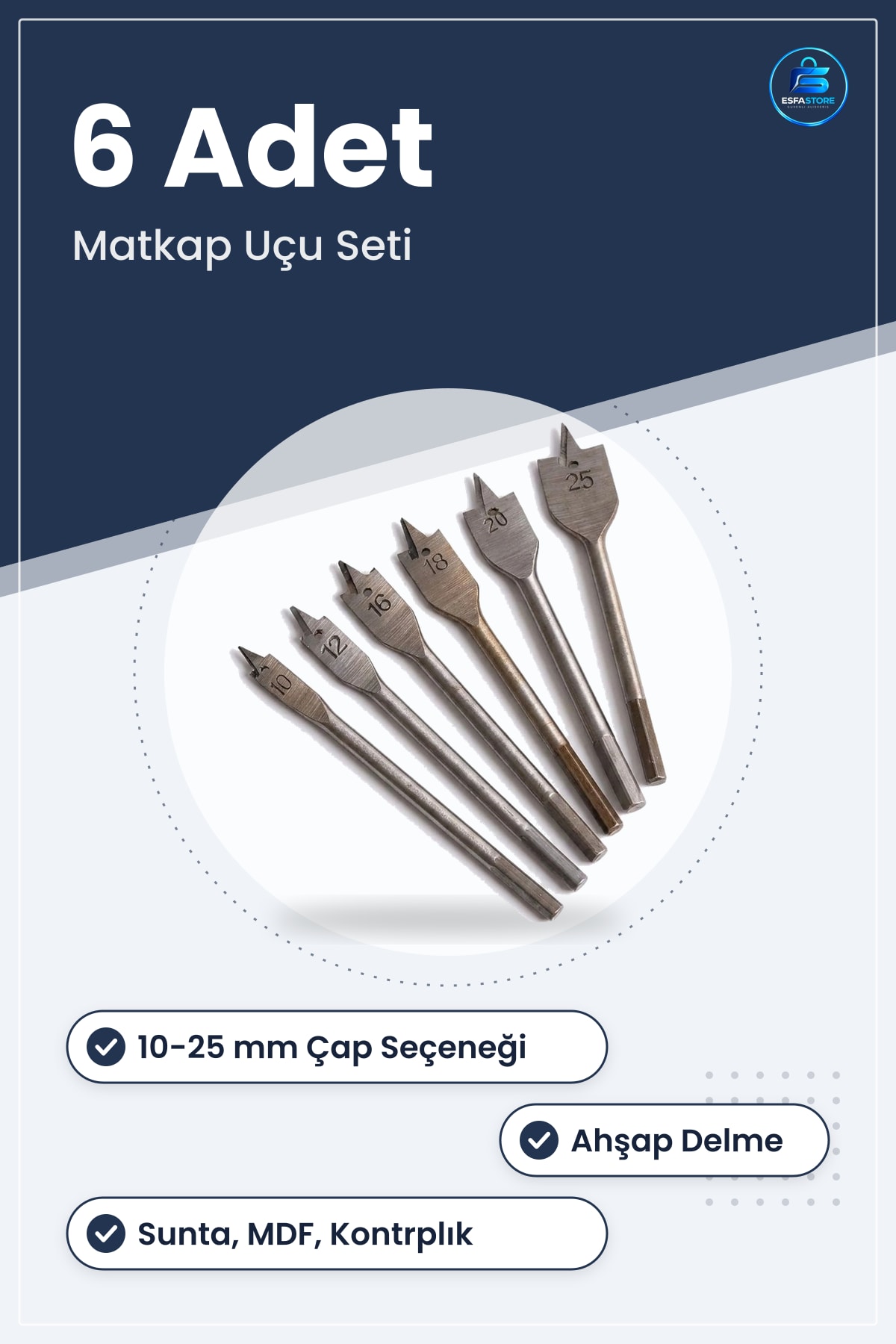 Ahşap Delme Yaprak Matkap Ucu Seti Metal Marangozluk Mobilya Montajı Kesici Uç Dayanıklı Kullanışlı