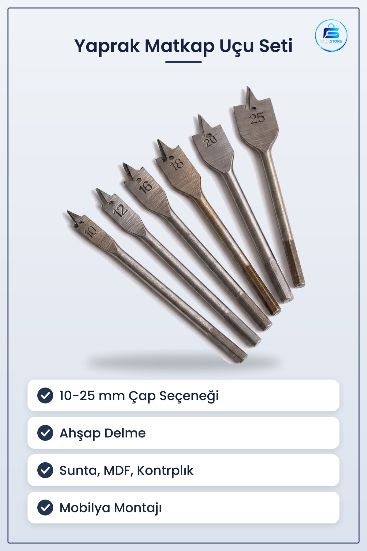 Ahşap Delme Yaprak Matkap Ucu Seti Metal Marangozluk Mobilya Montajı Kesici Uç Dayanıklı Kullanışlı