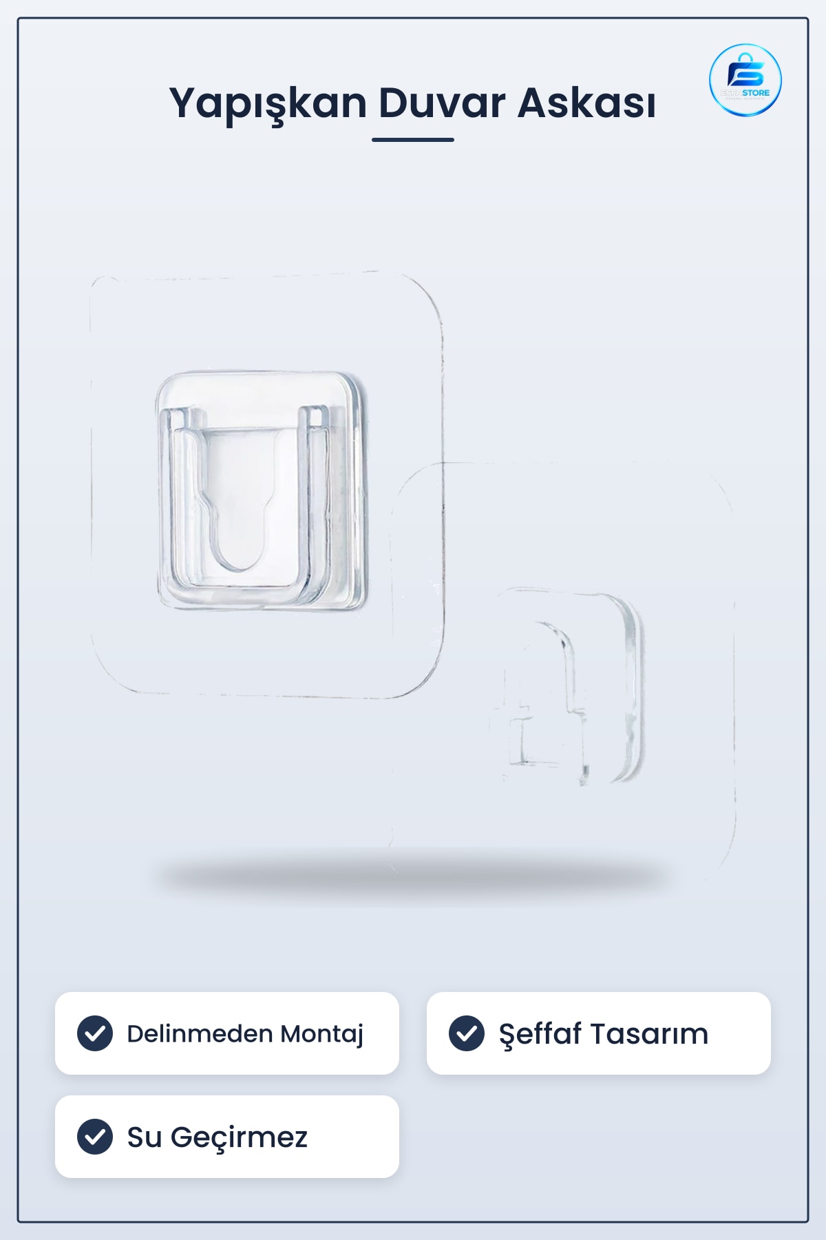 Yapışkan Geçmeli Klips Şeffaf Duvar Askısı Delinmeden Monte Edilebilir Banyo Mutfak Sabitleyici