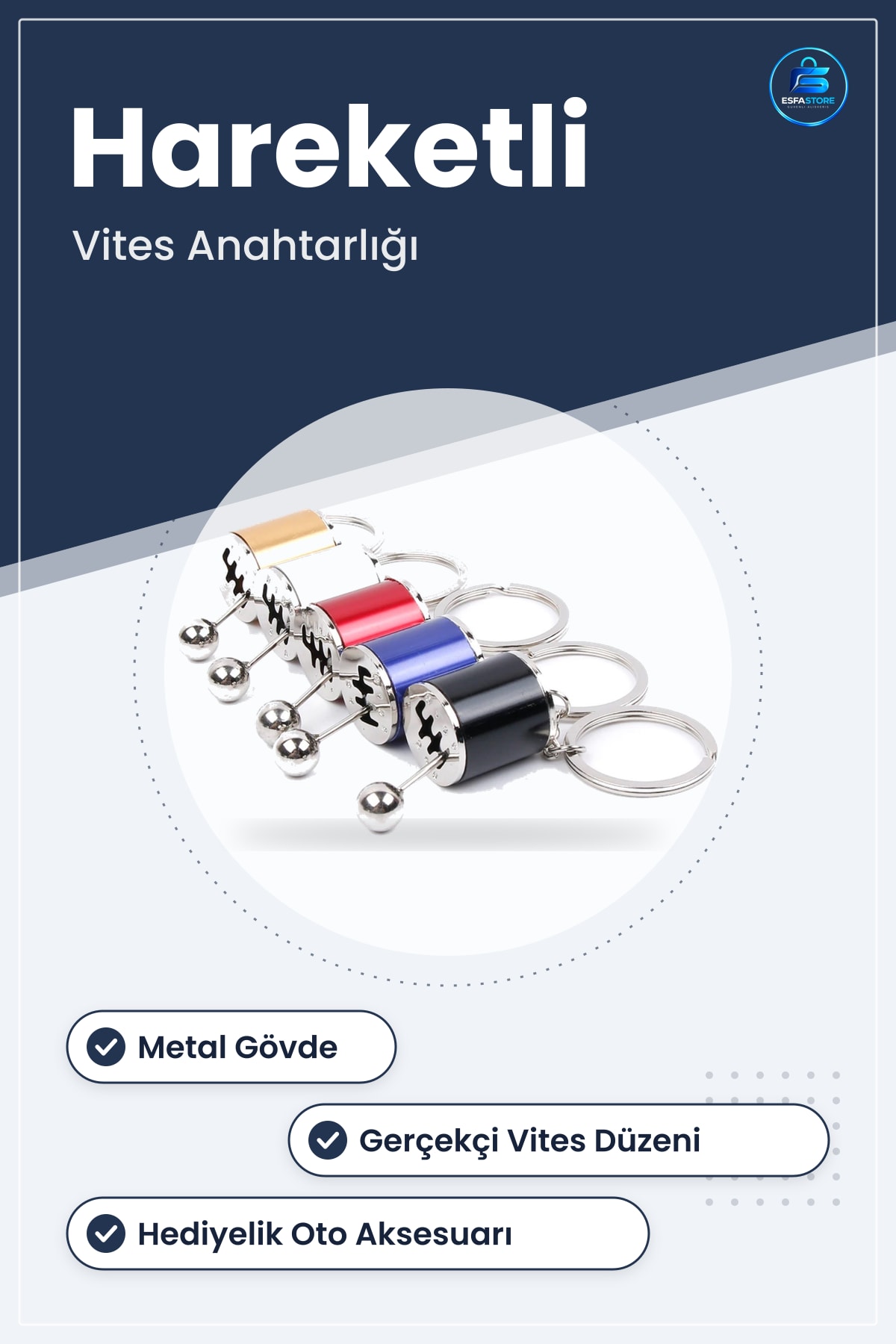 Araba Vites Topuzu Şeklinde Metal Anahtarlık Hareketli Dişli Shifter Hediyelik Oto Sevenlere Pratik