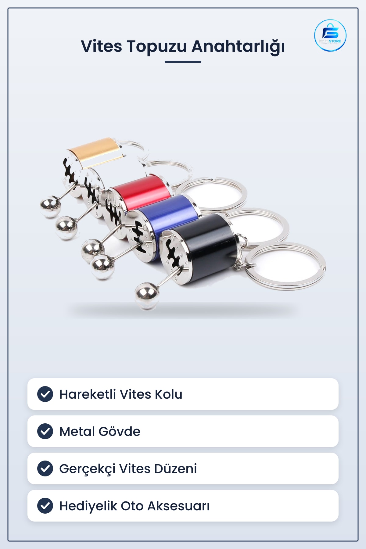 Araba Vites Topuzu Şeklinde Metal Anahtarlık Hareketli Dişli Shifter Hediyelik Oto Sevenlere Pratik