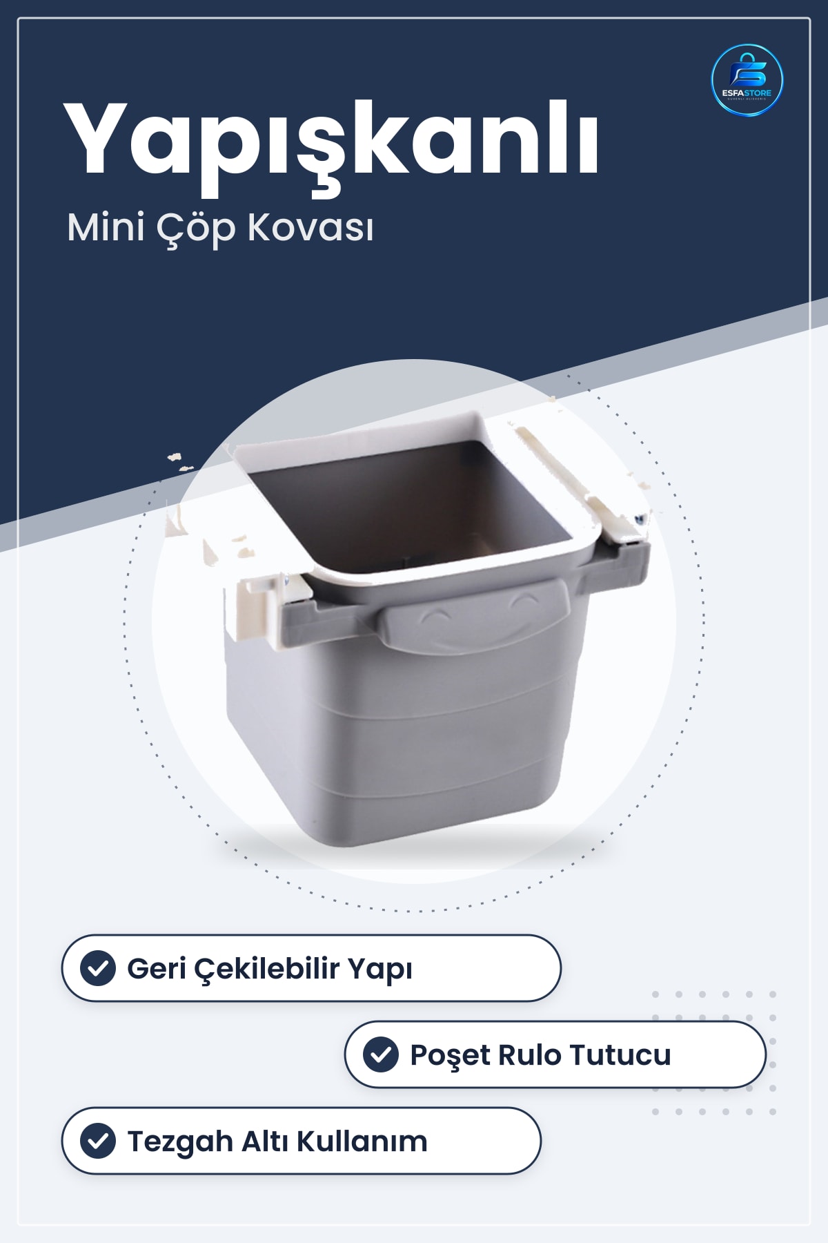 Mini Masa Çöp Kovası Yapışkanlı Geri Çekilebilir Görünmez Bölme Tezgah Altı Mutfak Pratik Kullanım