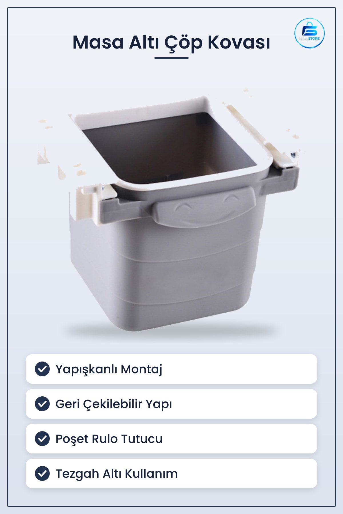 Mini Masa Çöp Kovası Yapışkanlı Geri Çekilebilir Görünmez Bölme Tezgah Altı Mutfak Pratik Kullanım