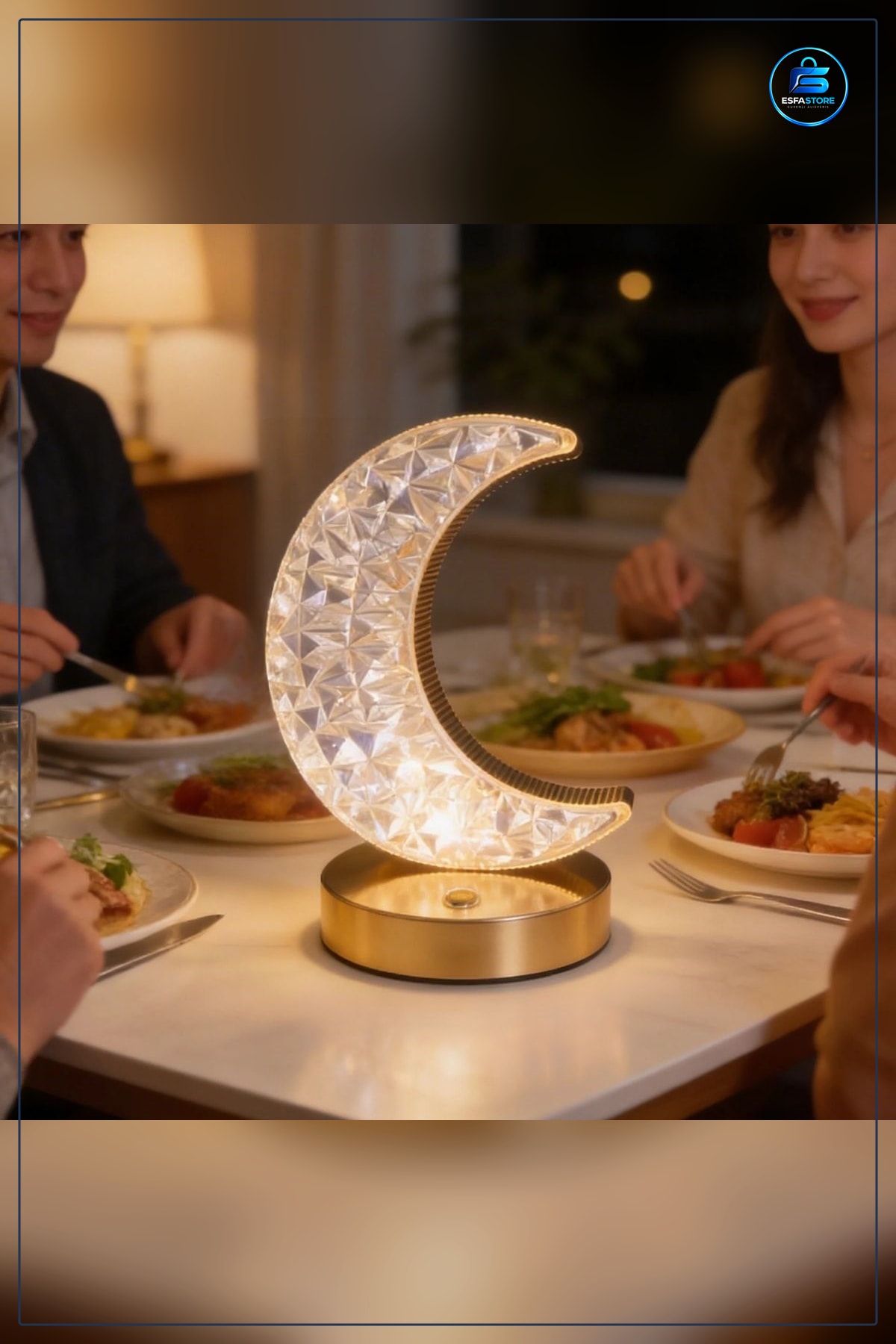 Hilal Formlu Kristal LED Masa Lambası Dokunmatik Şarjlı Dekoratif Gece Ev Dekoru Hediyelik